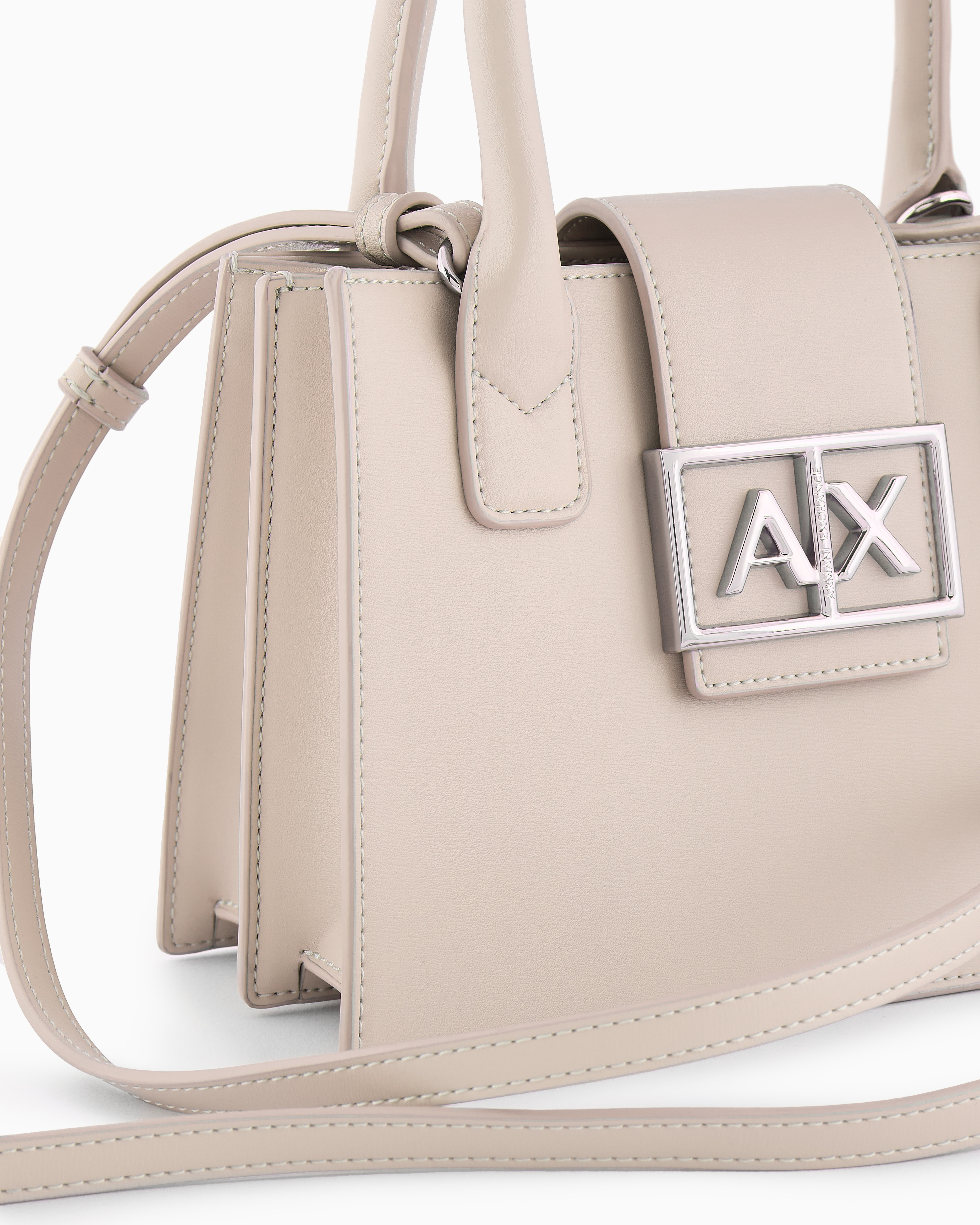 Armani Exchange Asv Small Trapeze Handbag In Beige