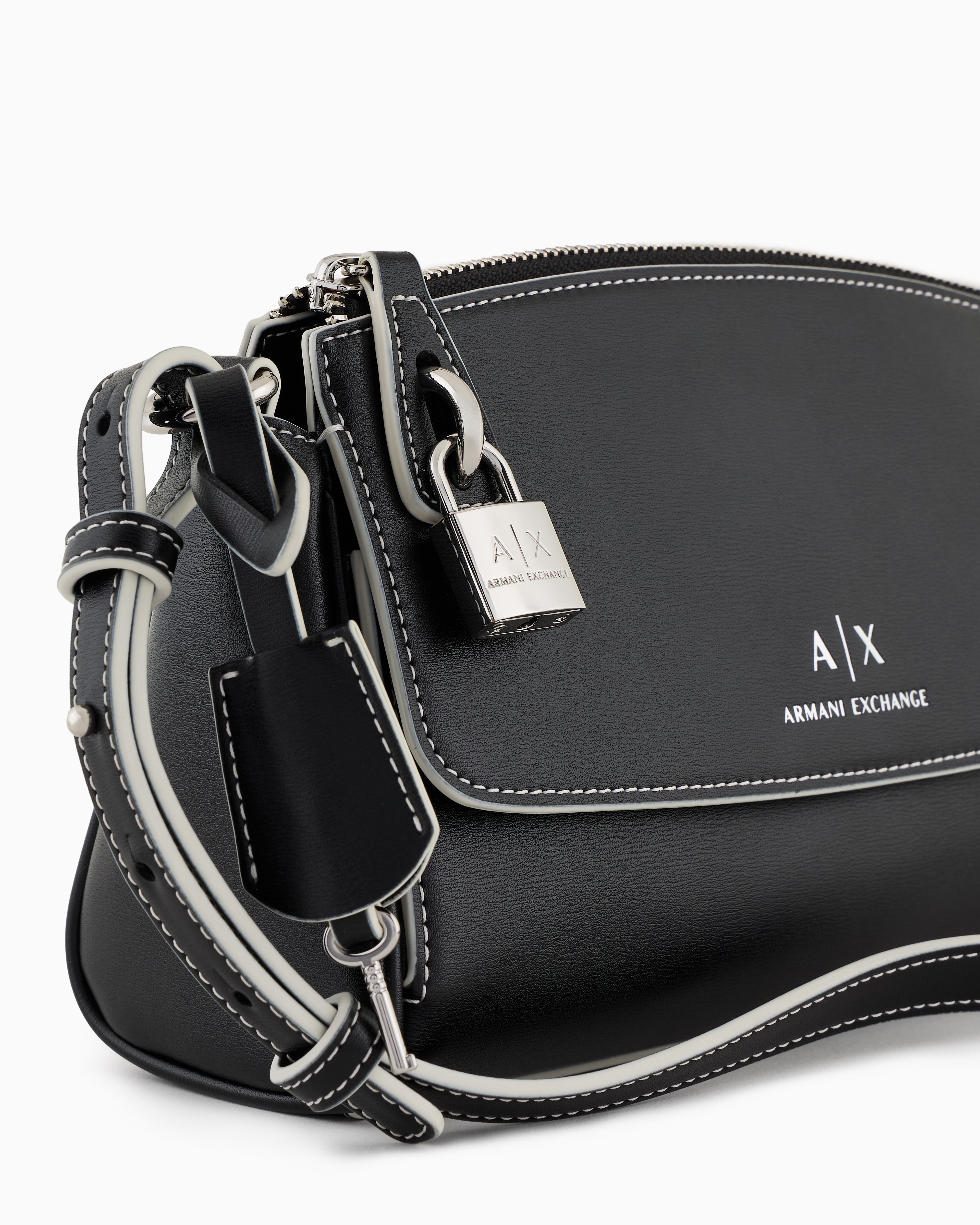 Armani Exchange Asv Lock Shoulder Bag In Black