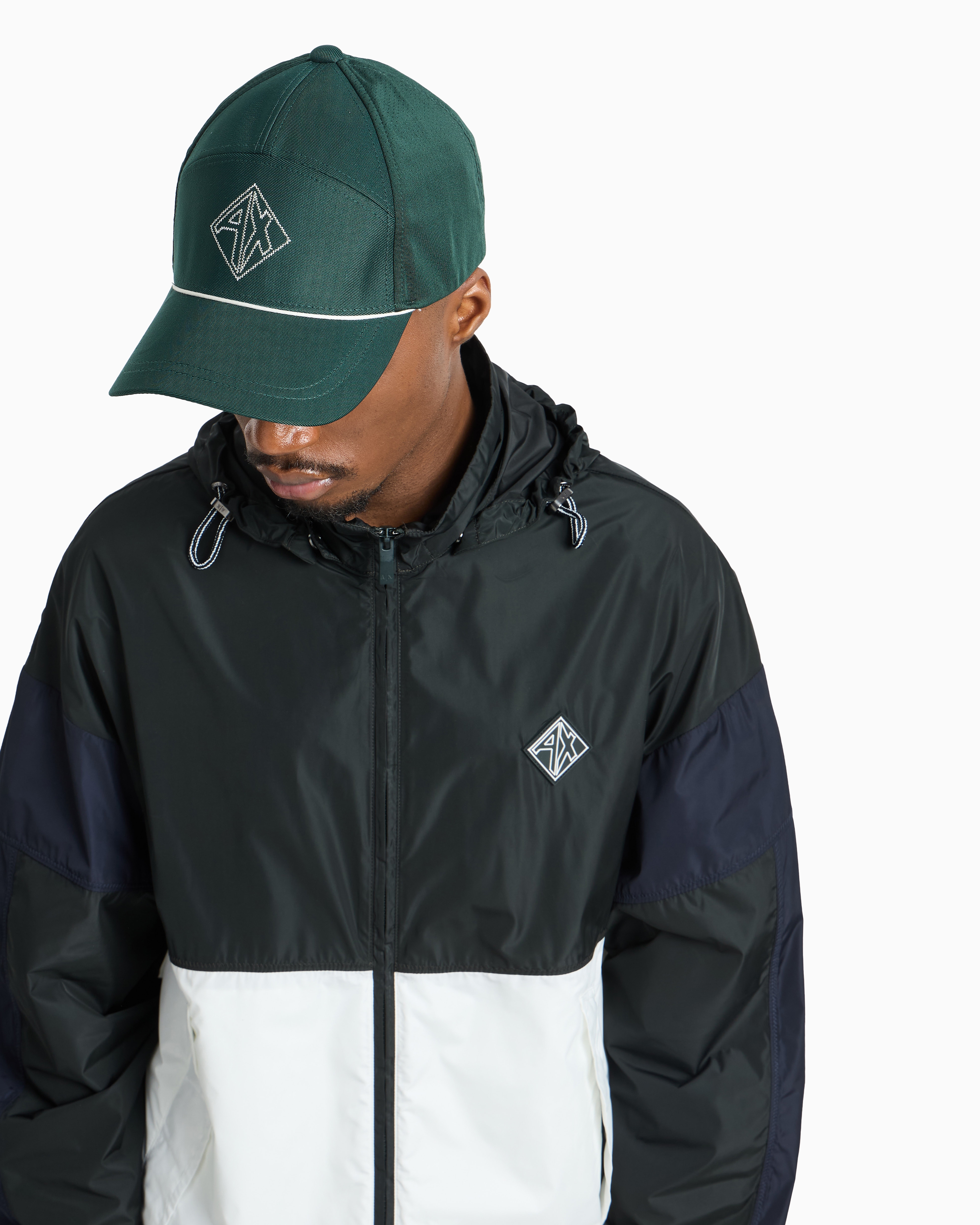 Armani Exchange Satin Fabric Visor Hat With Logo In Green