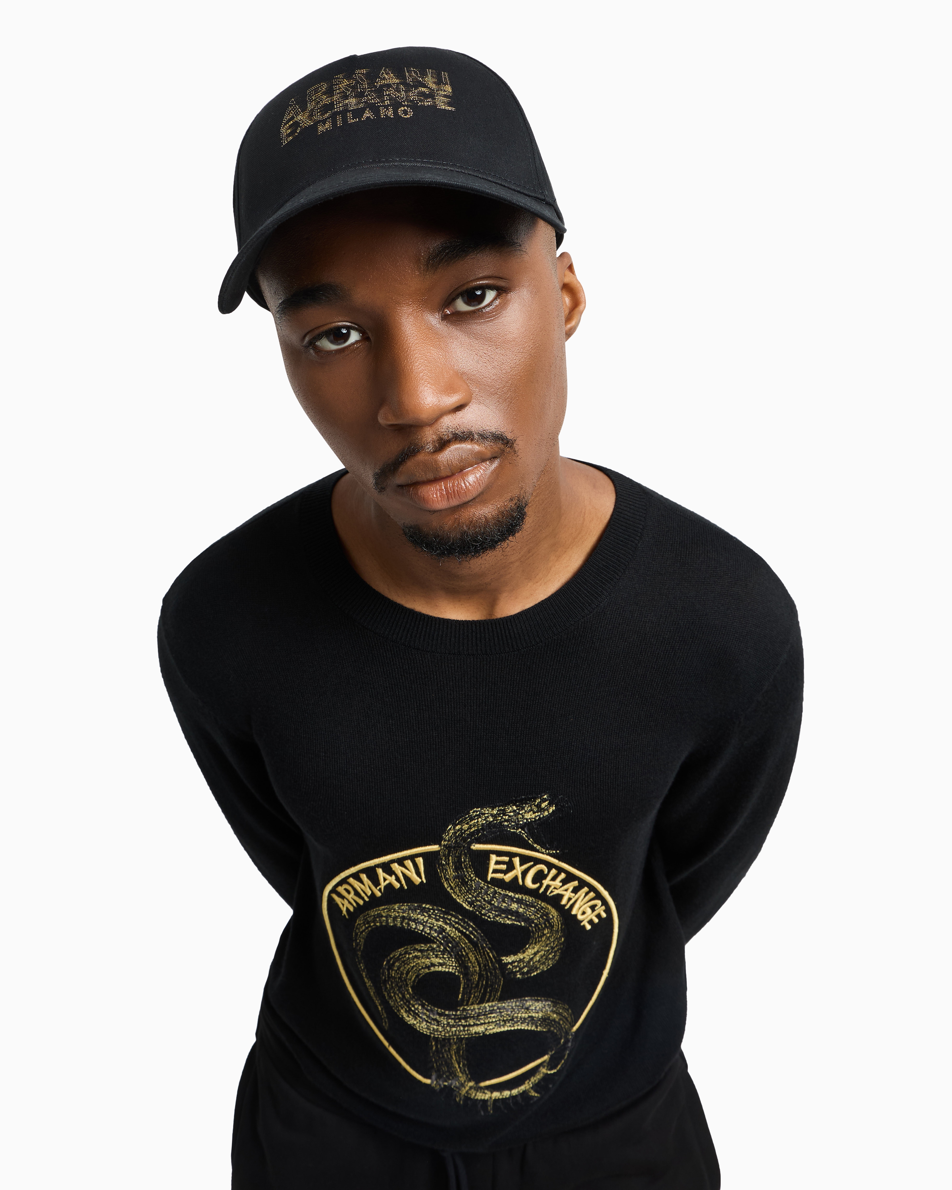 Armani Exchange Cotton Visor Cap With Blurred Logo In Black