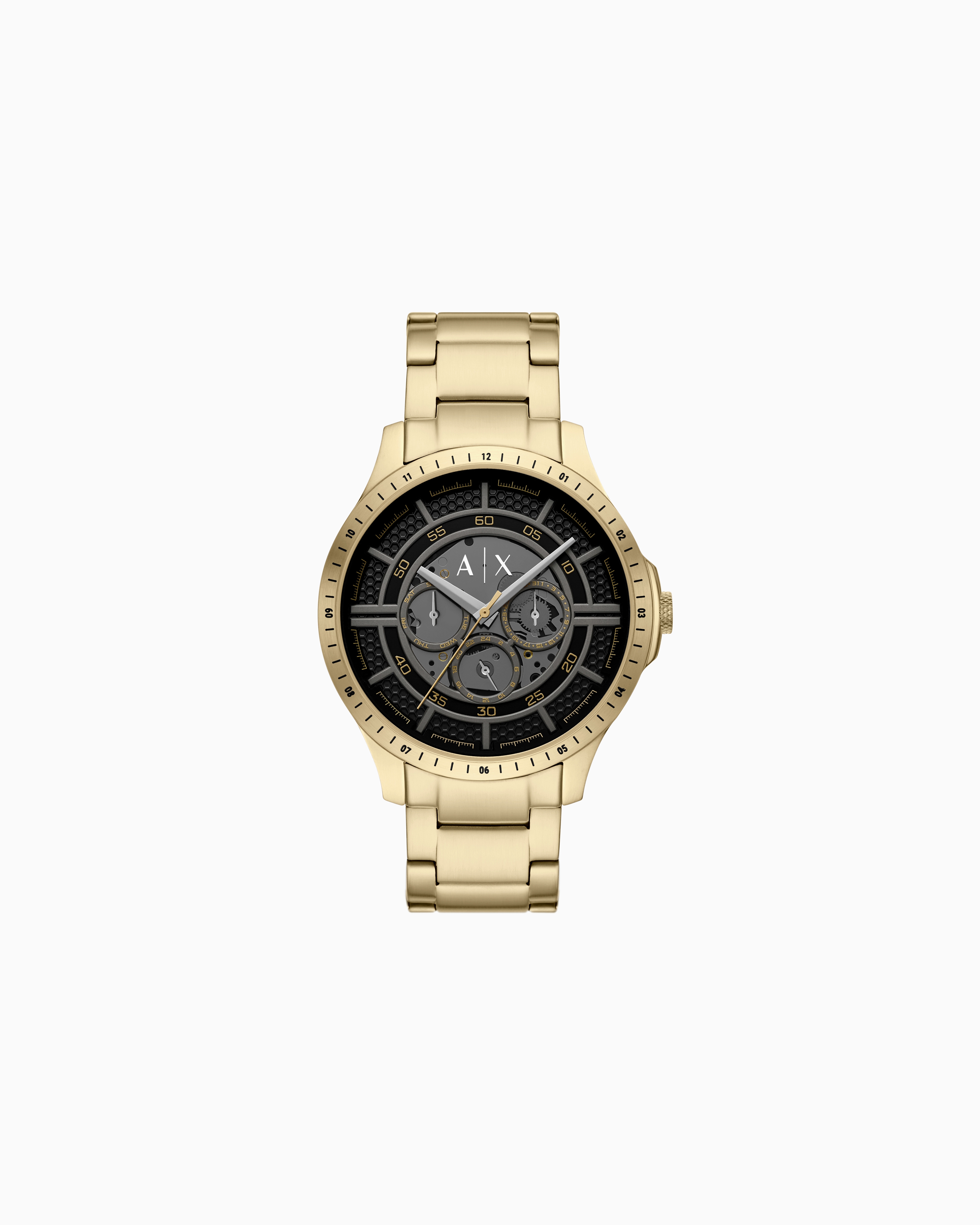 Armani Exchange Three-hand Date Black Stainless Steel Watch In Multicoloured