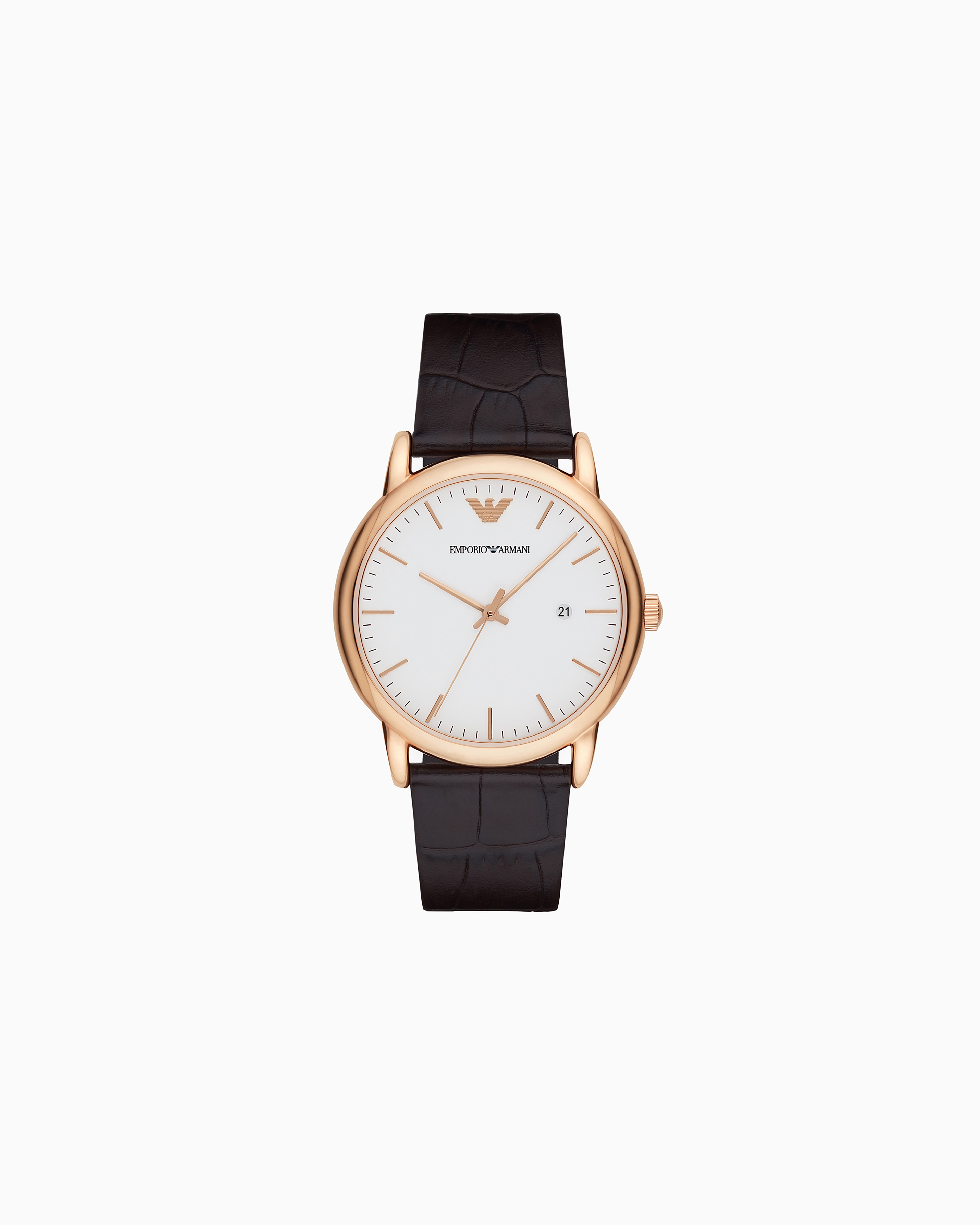 Emporio Armani Three-hand Date Brown Leather Watch In Multicoloured
