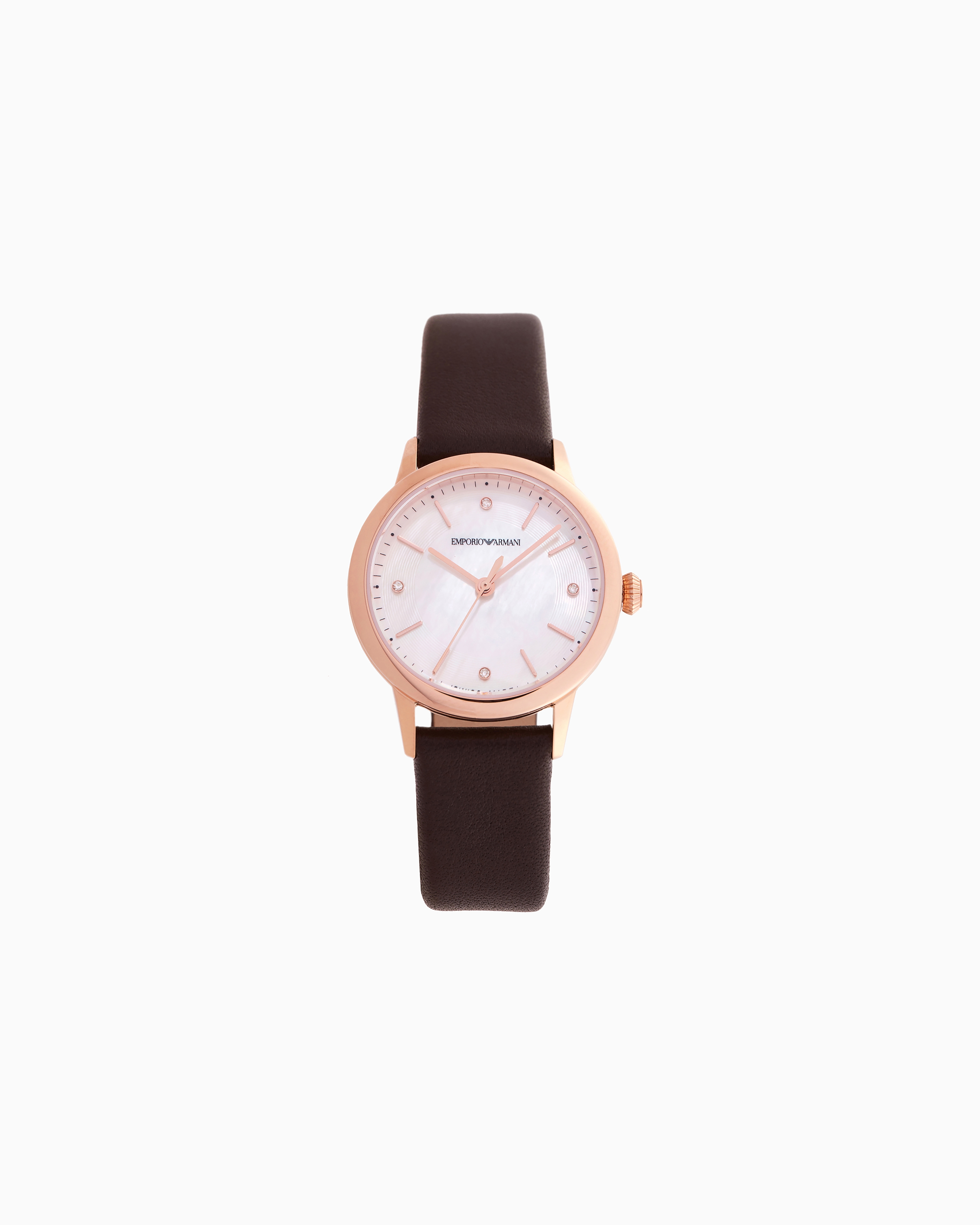 Emporio Armani Swiss Made Automatic Brown Leather Watch In Multicoloured