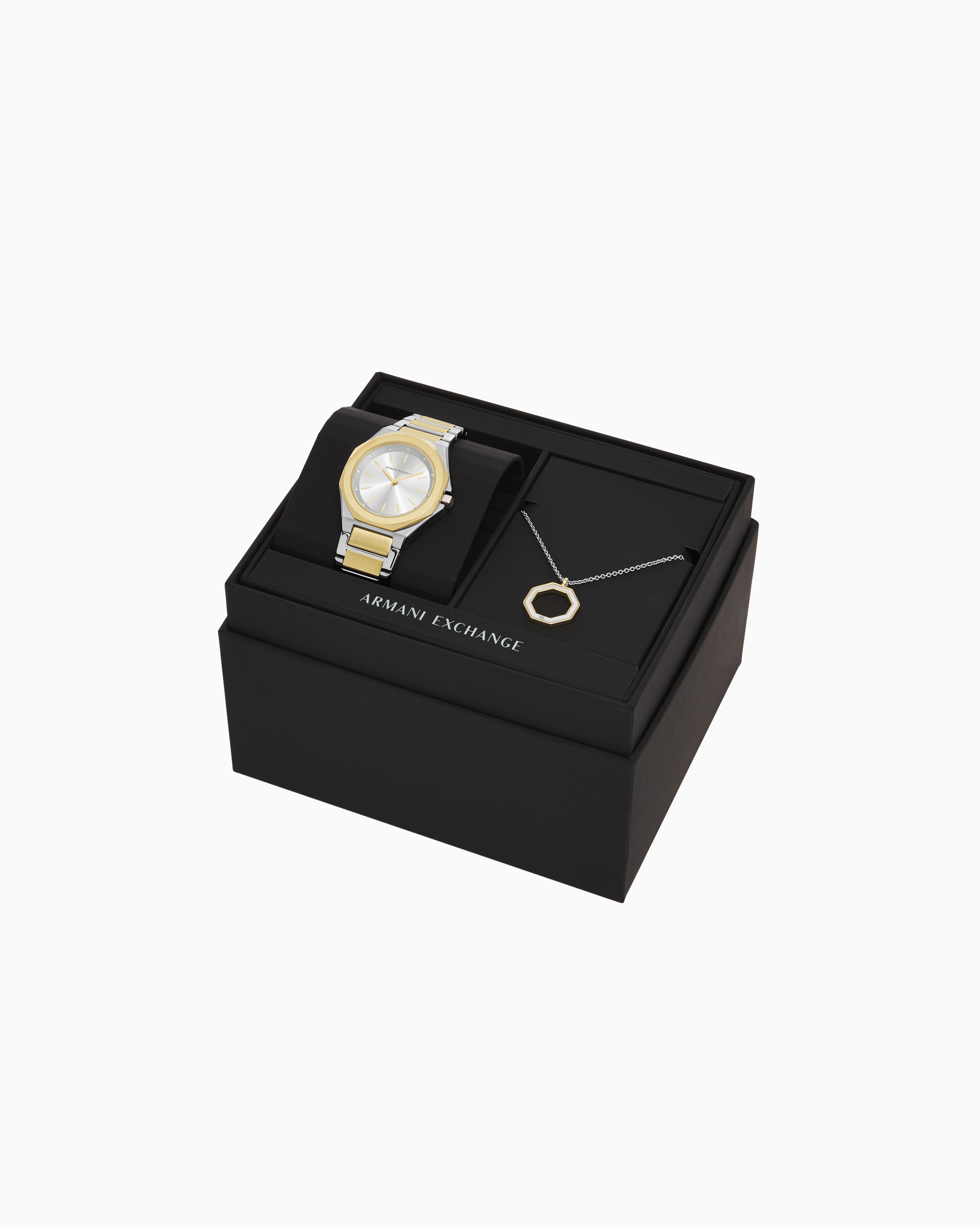 Armani Exchange Three-hand Two-tone Stainless Steel Watch And Necklace Set In Multicoloured