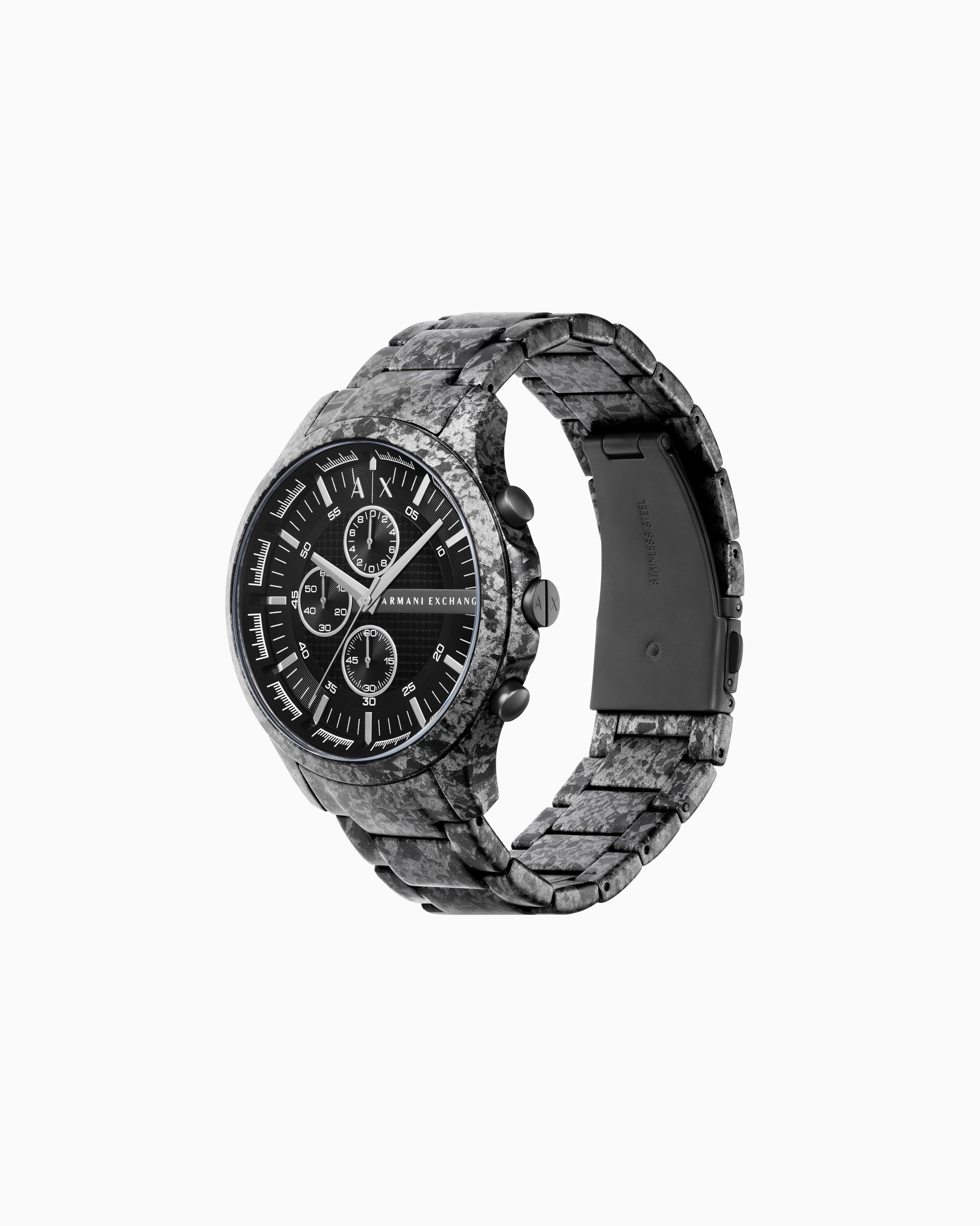 Armani Exchange Three-hand Date Black Stainless Steel Watch In Multicoloured