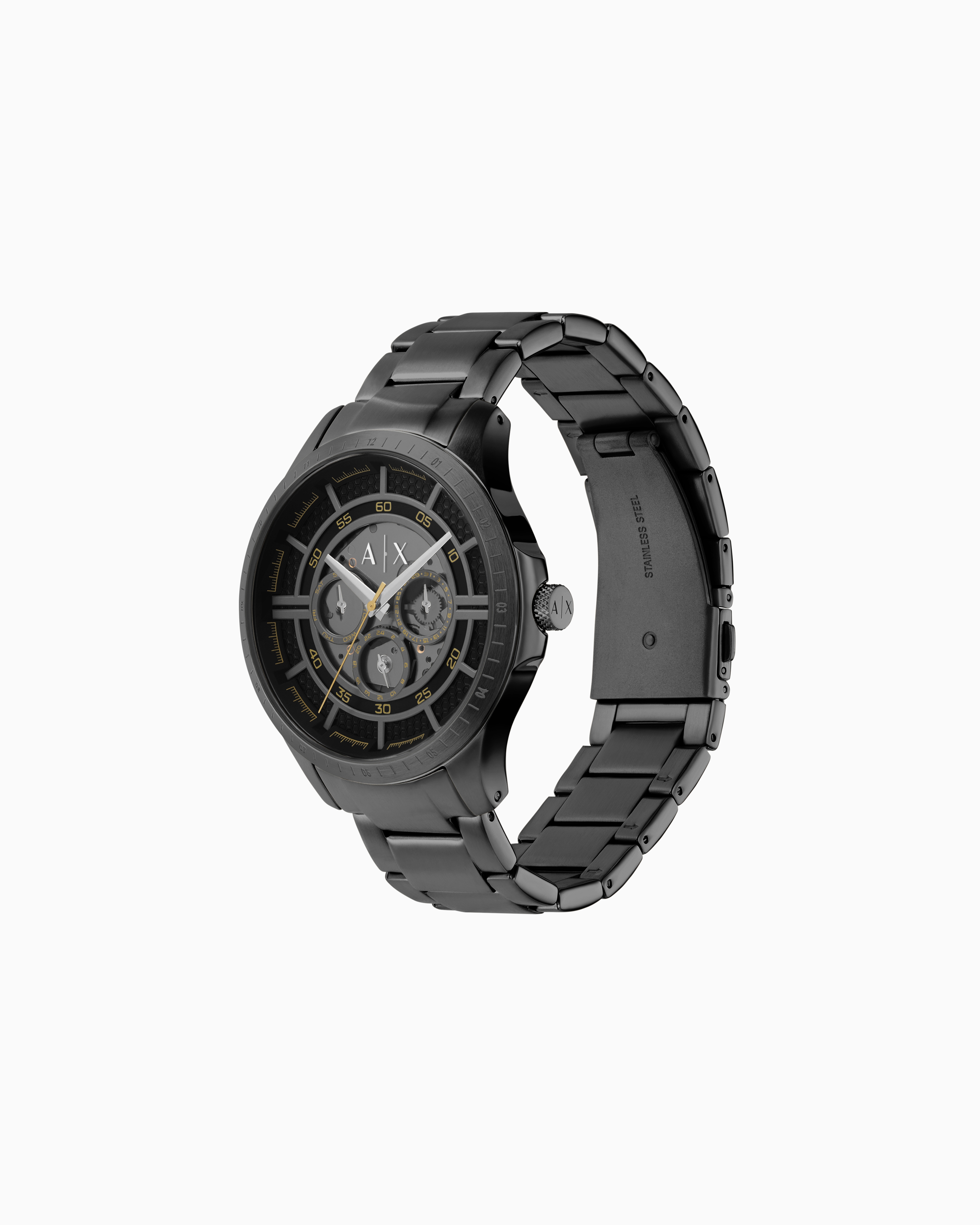 Armani Exchange Automatic Gunmetal Stainless Steel Watch In Multicoloured