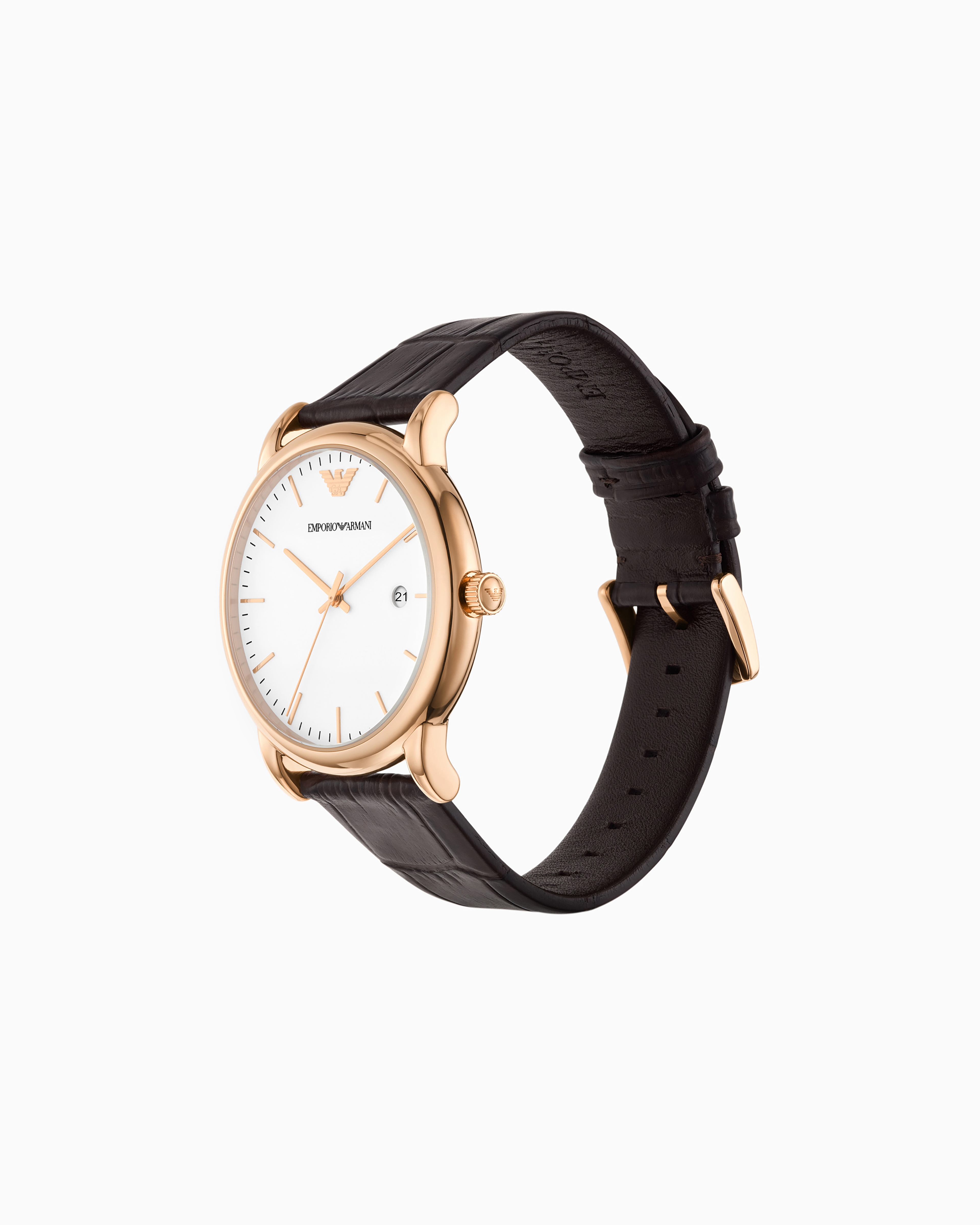 Emporio Armani Three-hand Date Brown Leather Watch In Multicoloured