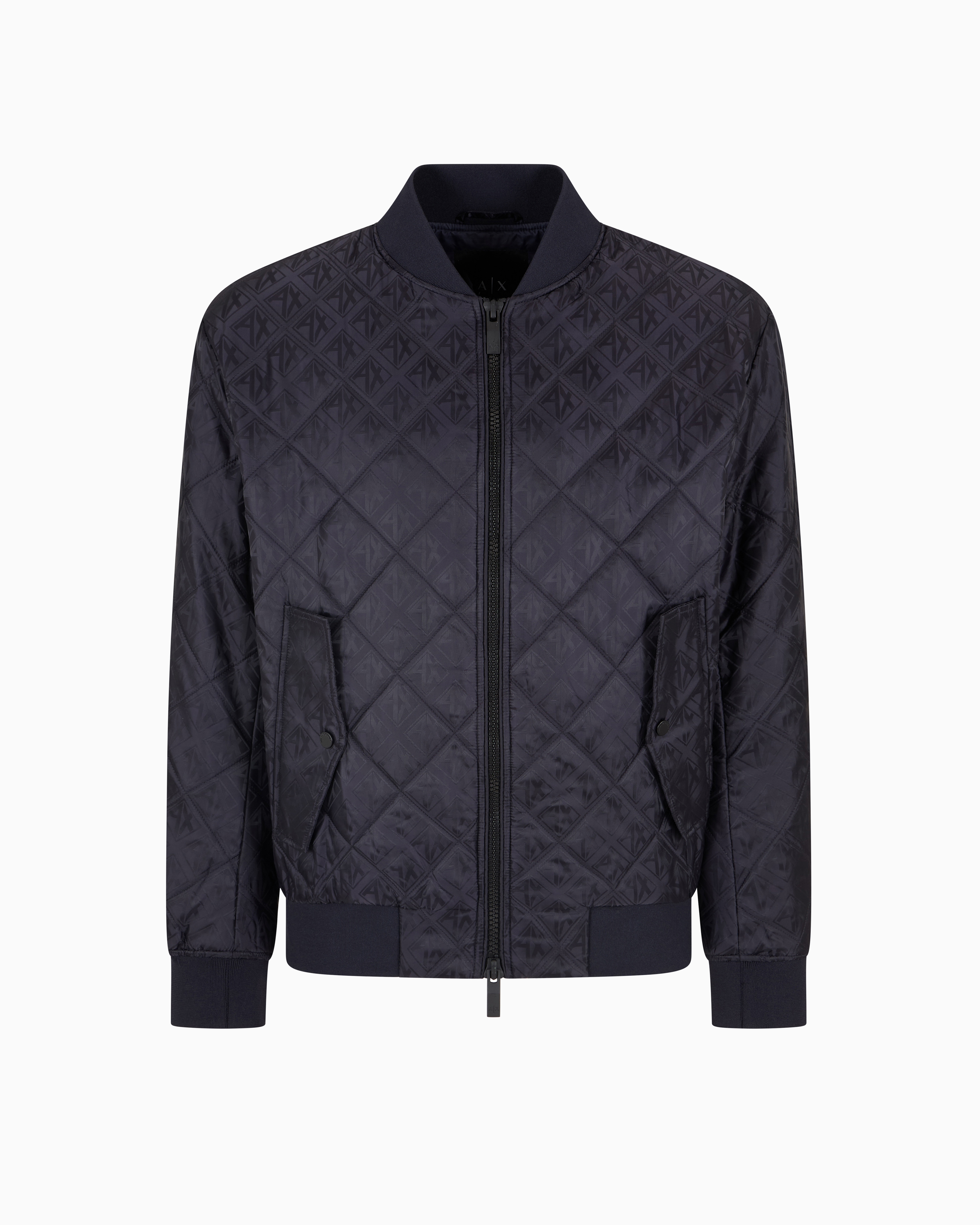 Armani Exchange Quilted Jacket With Tone-on-tone Logo In Navy Blue