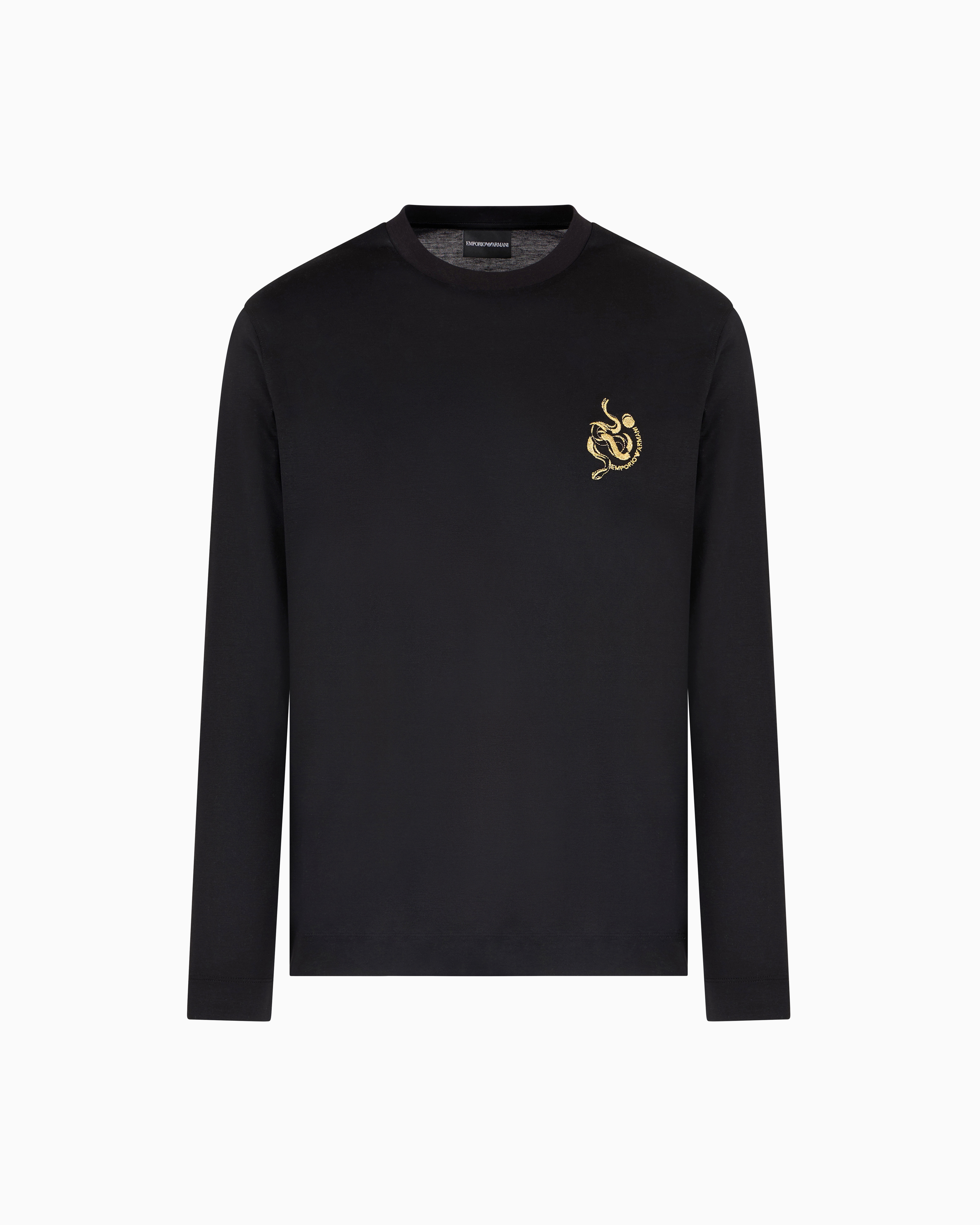 Emporio Armani Asv Lyocell Blend Jersey Jumper With Lunar New Year Embroidery In Black