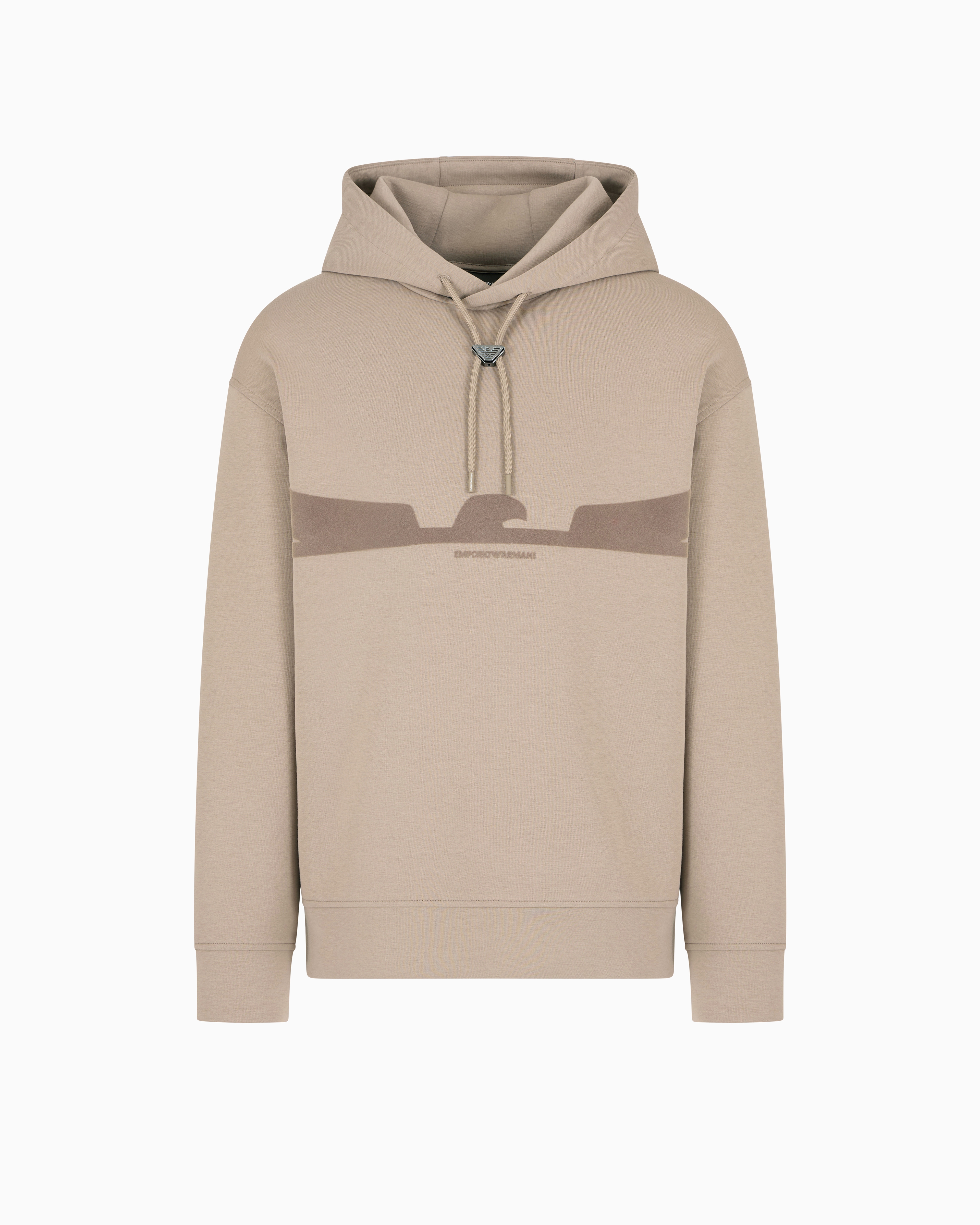Emporio Armani Hooded Sweatshirt In Double Jersey With Contoured Eagle Flocked Print In Neutral