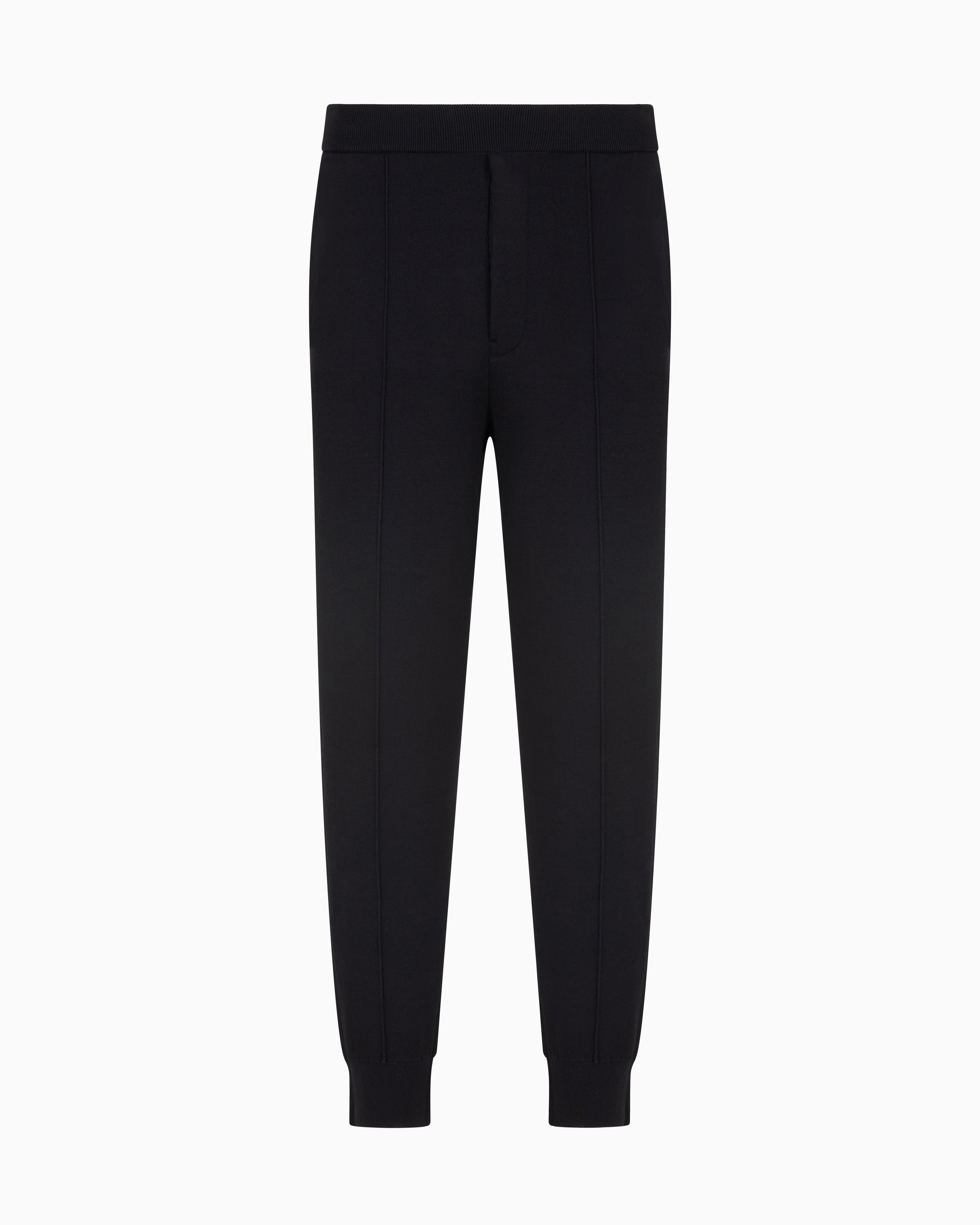 Emporio Armani Plain-knit Joggers With Front Ribs In Blue