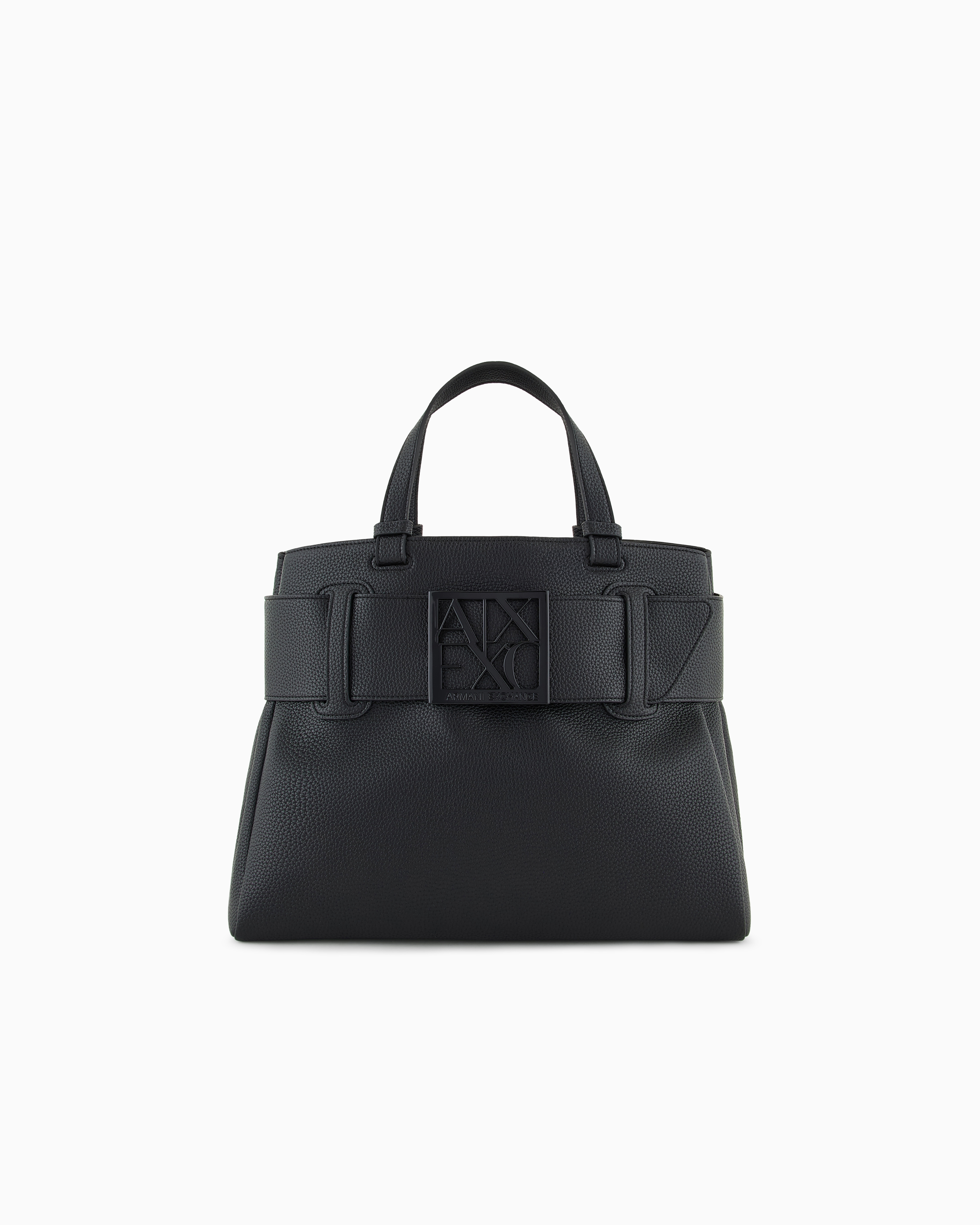 Armani Exchange Large Tote Bag With Double Handles And Shoulder Strap In Black