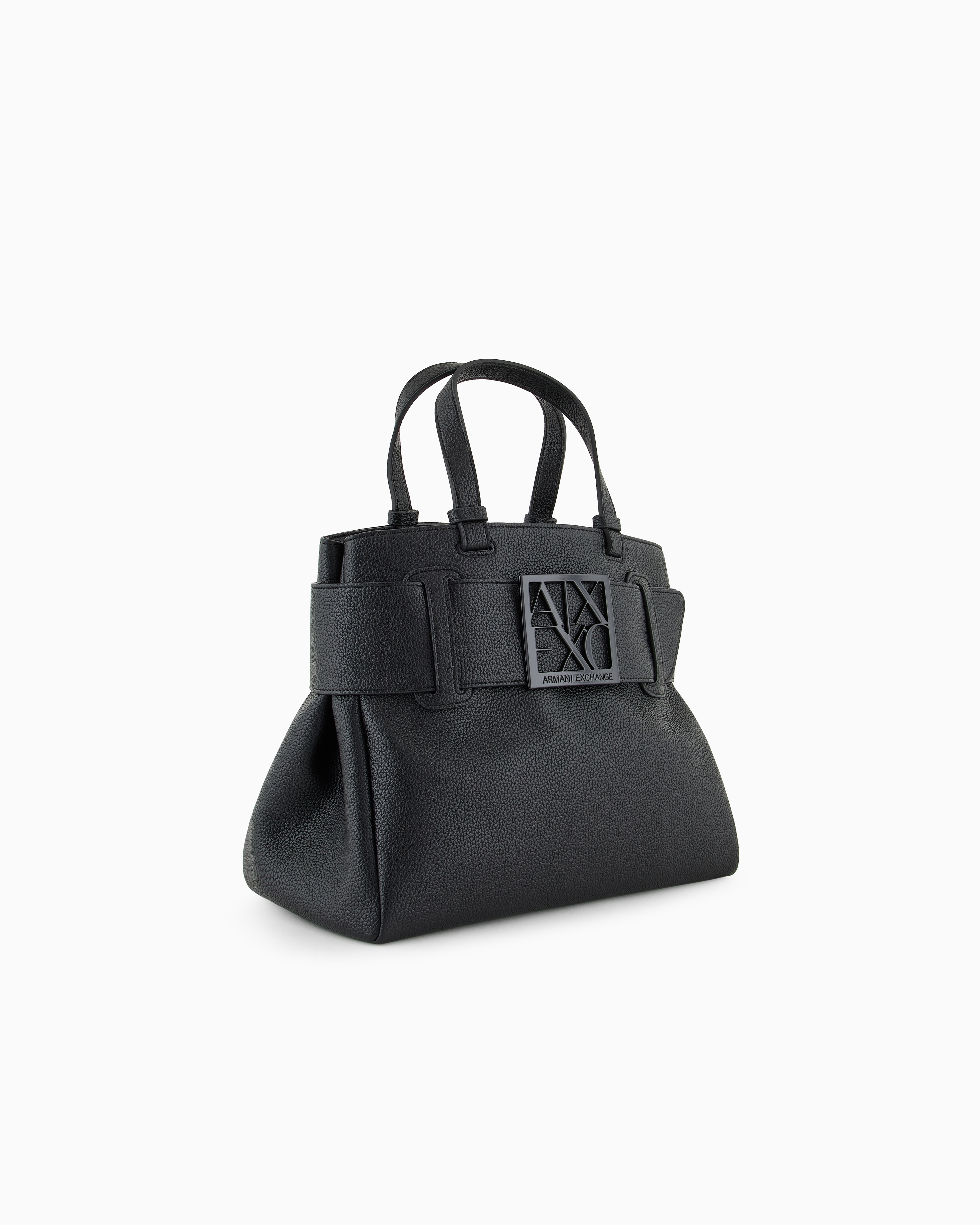 Armani Exchange Large Tote Bag With Double Handles And Shoulder Strap In Black