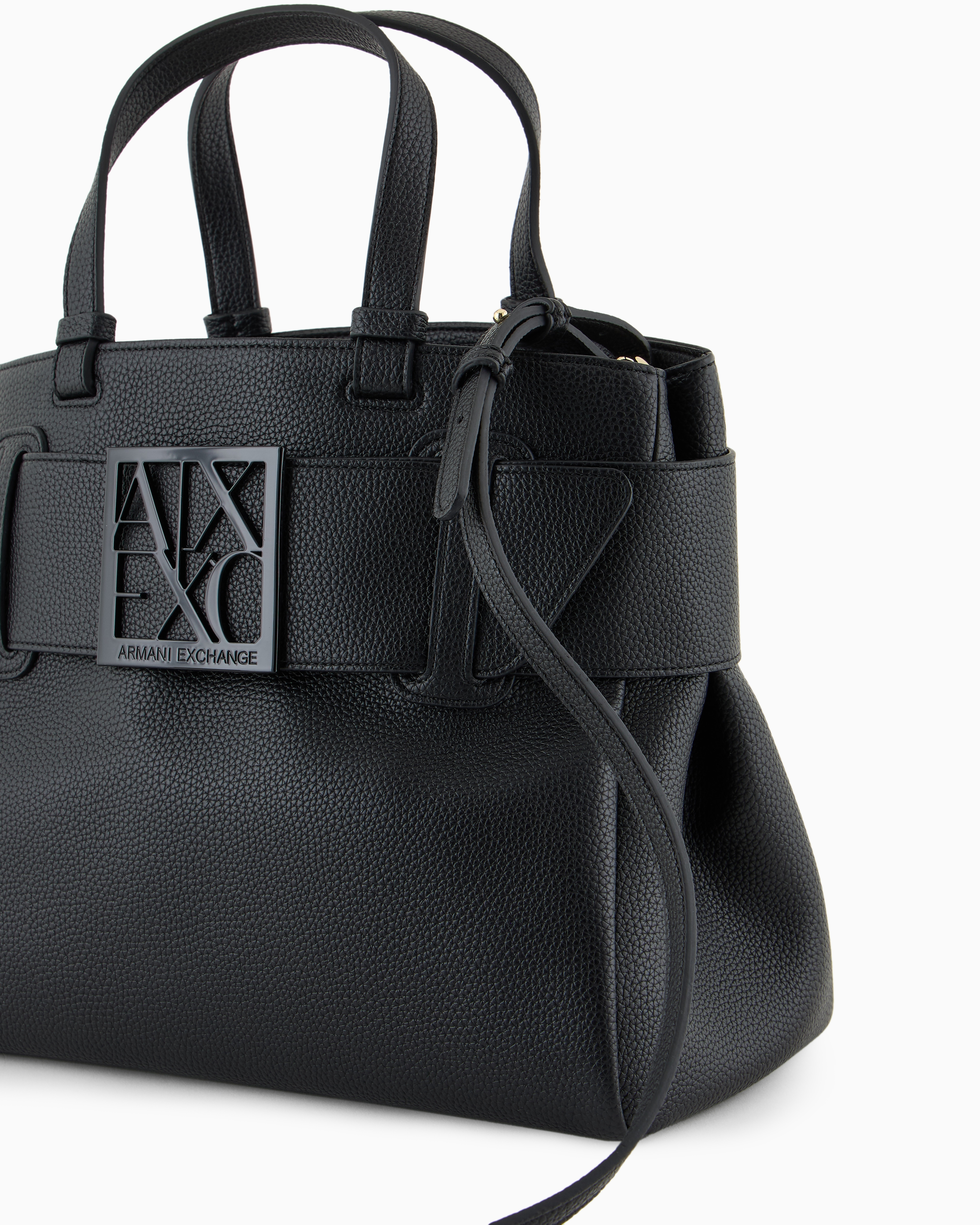 Armani Exchange Large Tote Bag With Double Handles And Shoulder Strap In Black