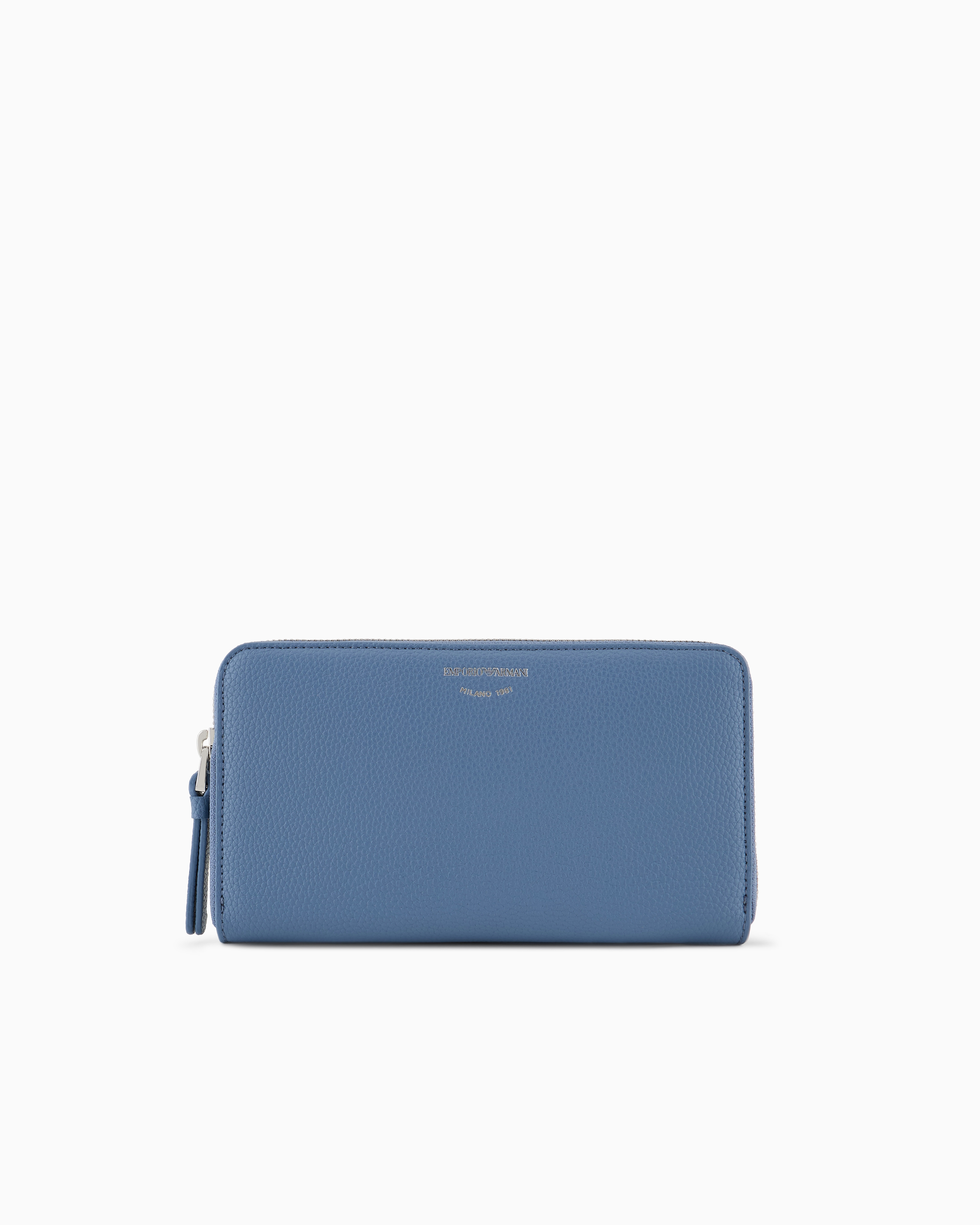 Emporio Armani Deer-print Myea Wallet With Wrap-around Zip In Blue