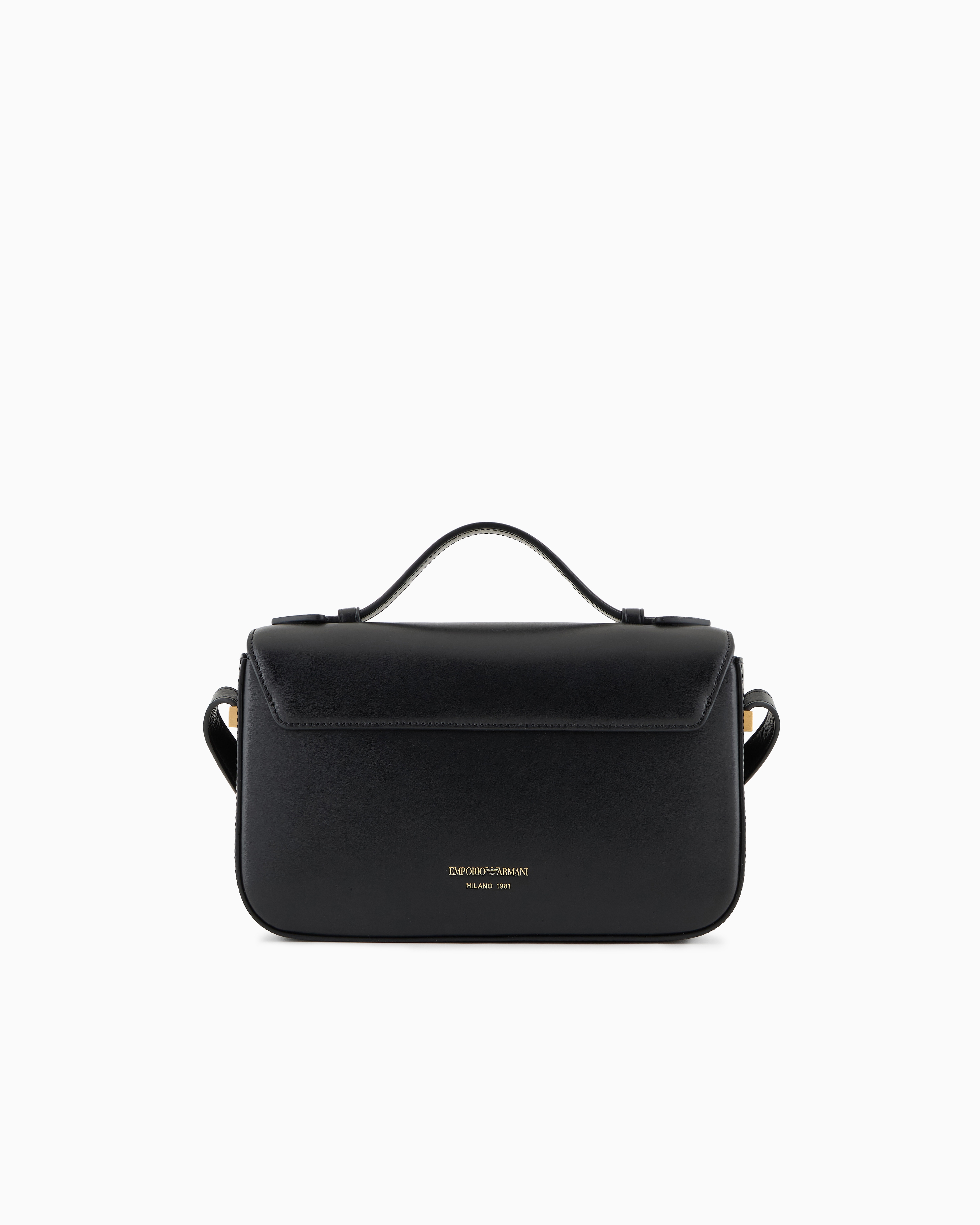 Emporio Armani Smooth Leather Shoulder Bag With Metal Eagle Logo In Black