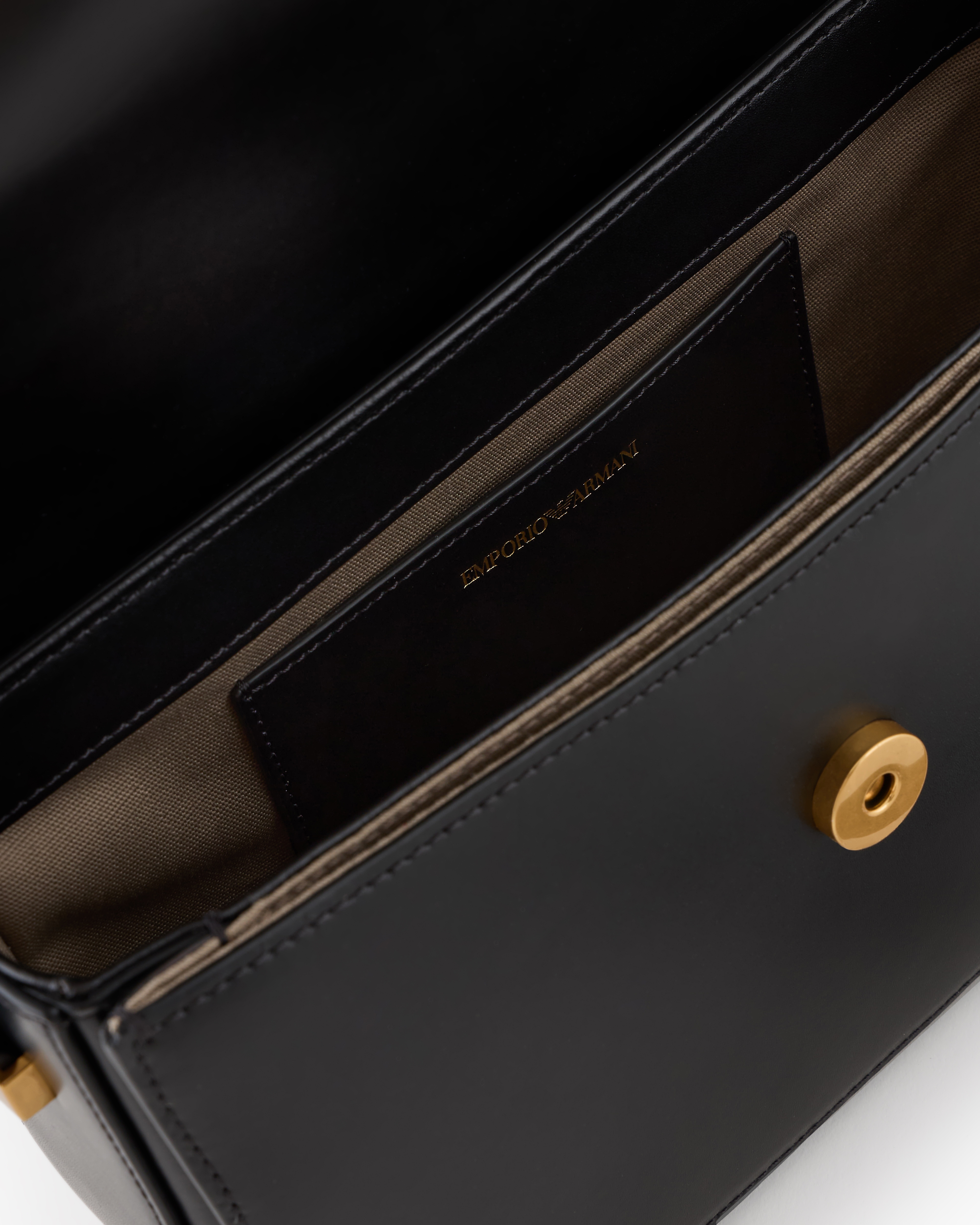 Emporio Armani Smooth Leather Shoulder Bag With Metal Eagle Logo In Black