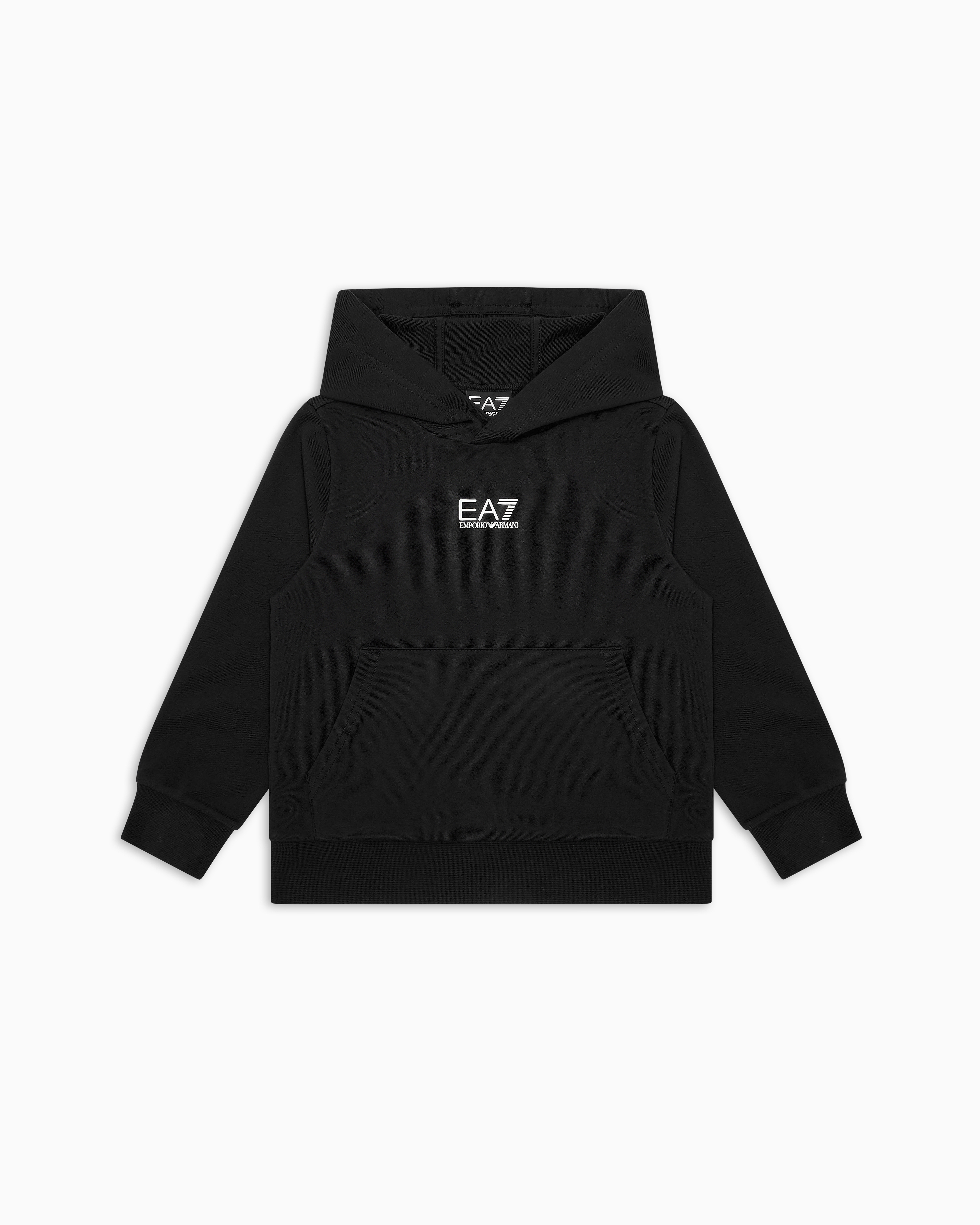 Ea7 Core Identity Boy Cotton Hooded Sweatshirt In Black