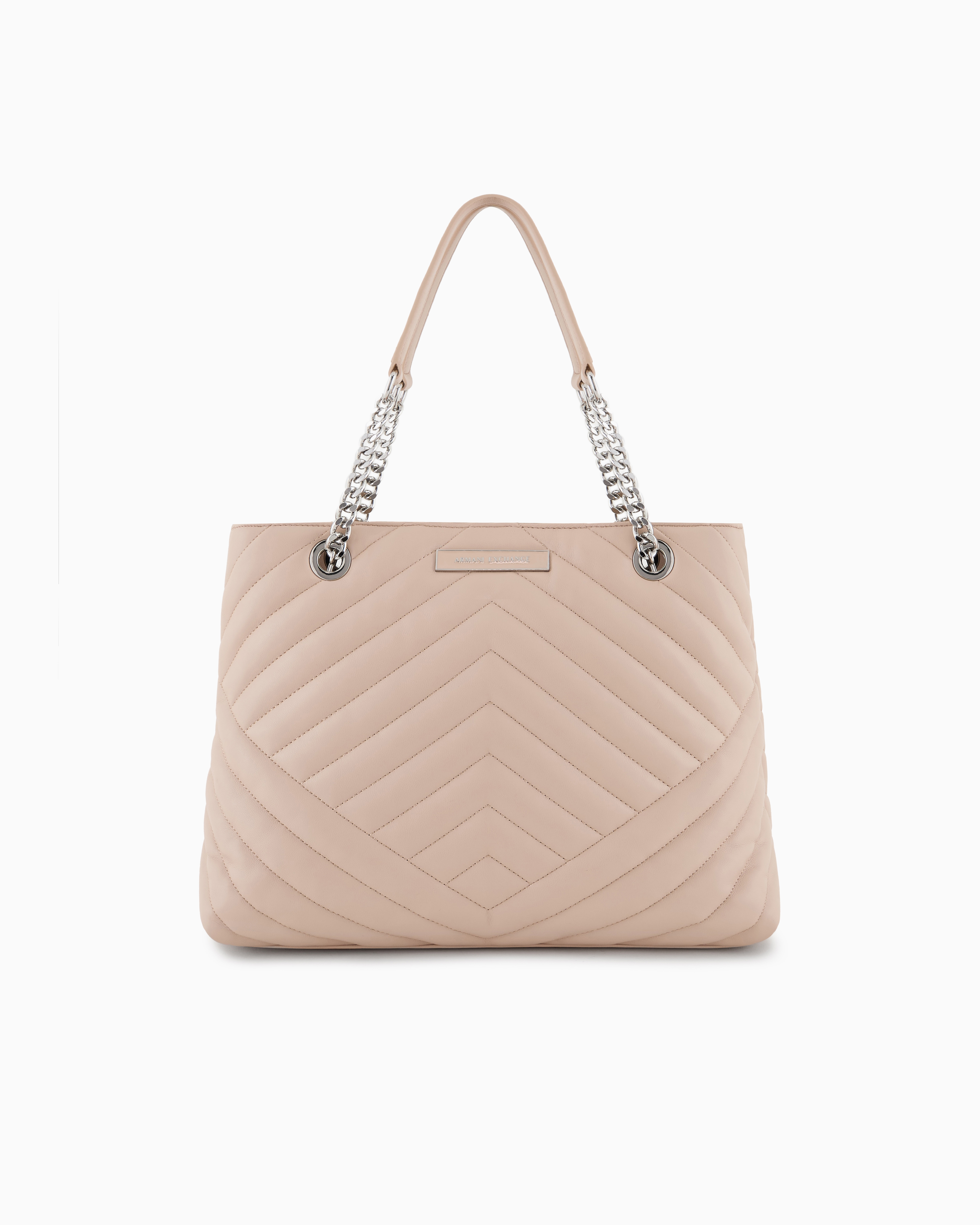 Armani Exchange Quilted Shopper Bag With Chain Handles In Pink
