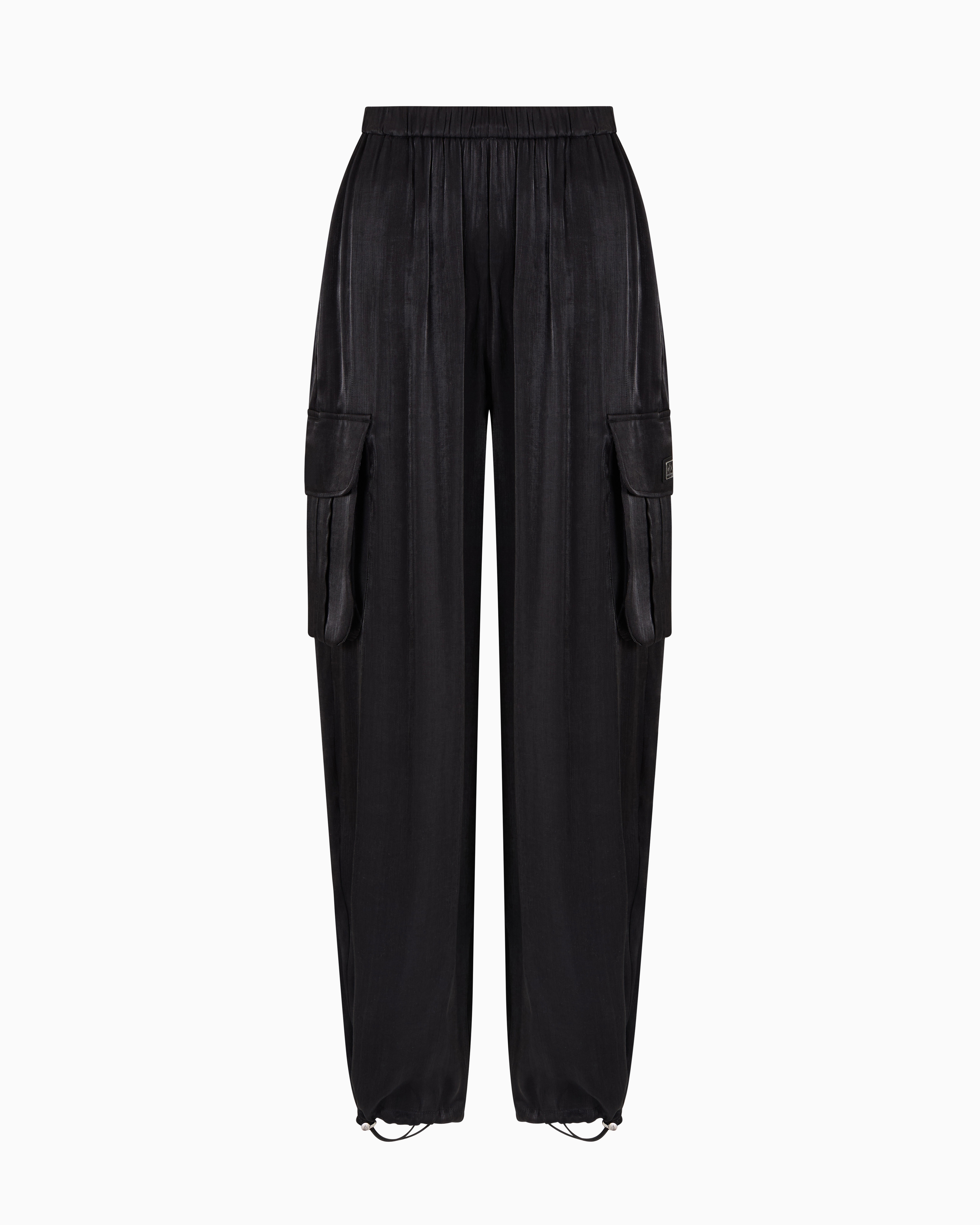 Armani Exchange Cargo Pants In Glitter Satin Fabric In Black