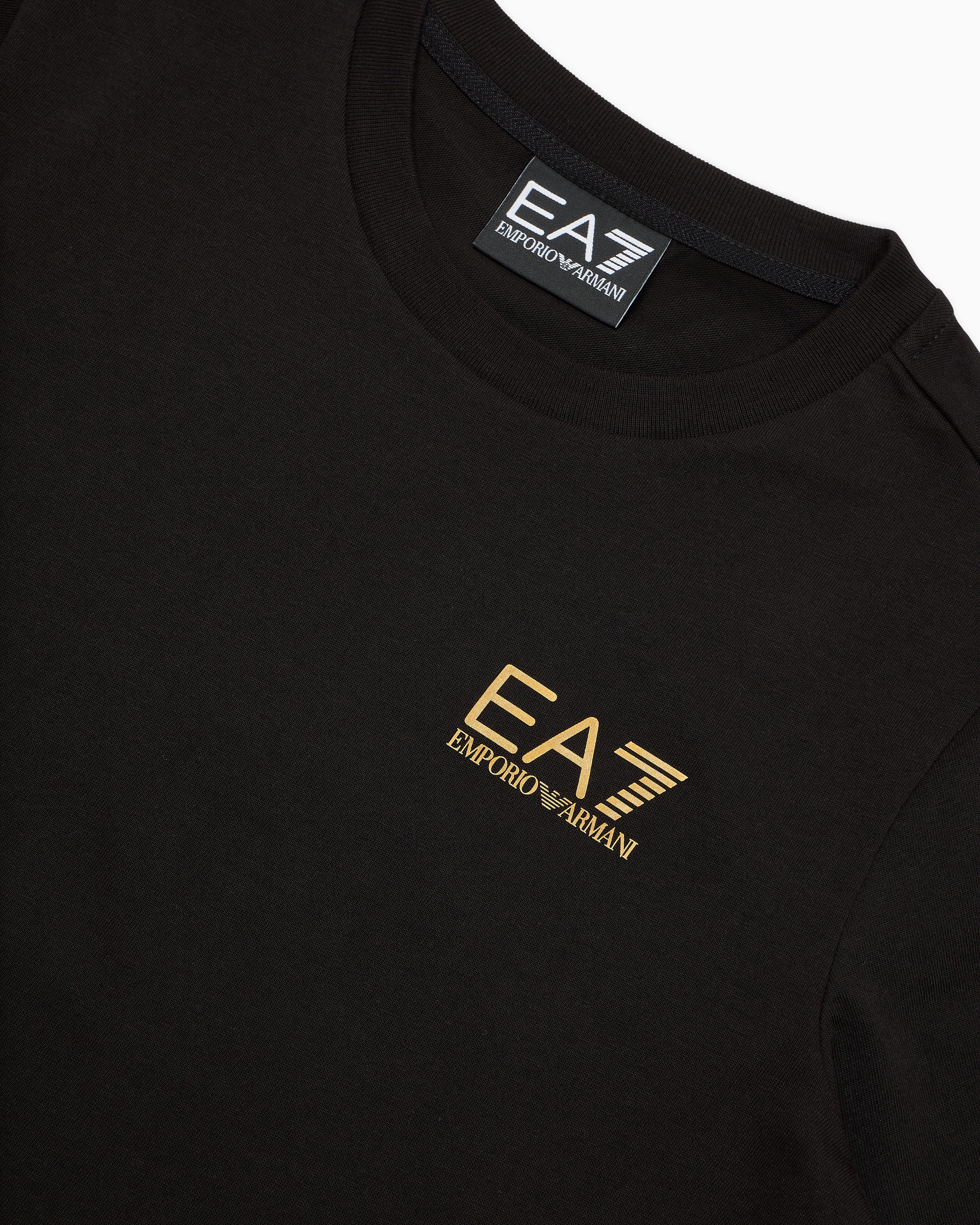 Ea7 Core Identity Boy Cotton Crew-neck T-shirt In Black