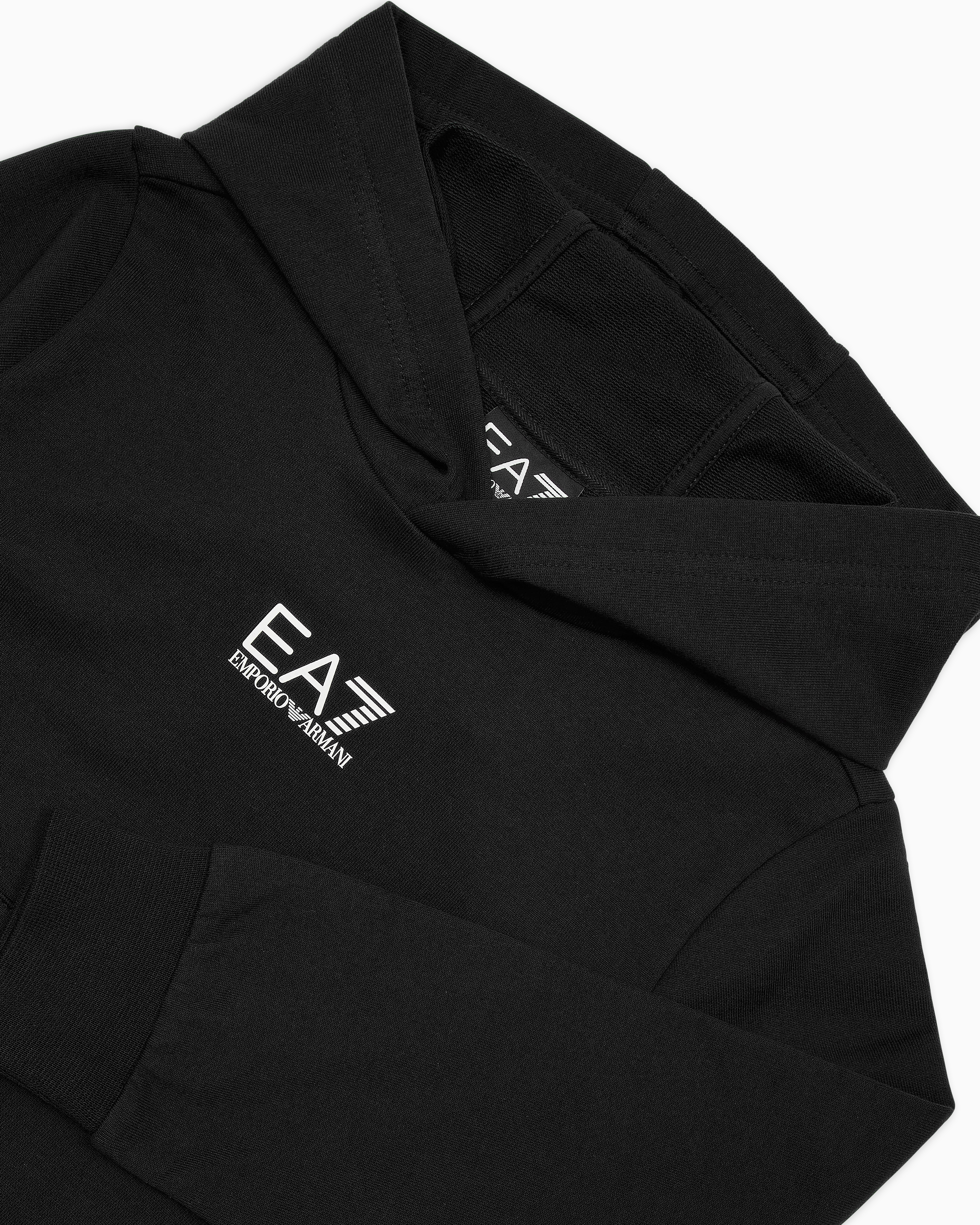Ea7 Core Identity Boy Cotton Hooded Sweatshirt In Black