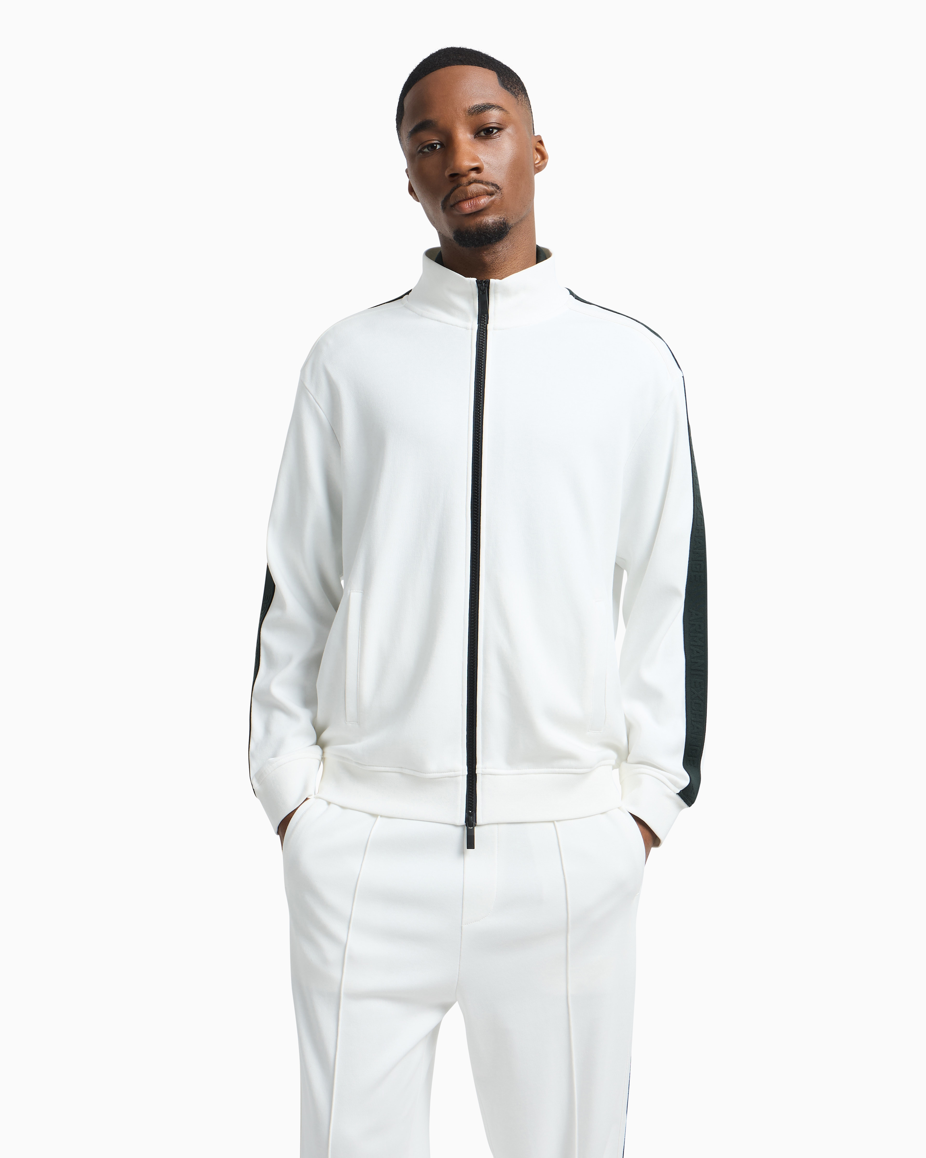 Armani Exchange Full Zip Sweatshirt With Logo Bands In White