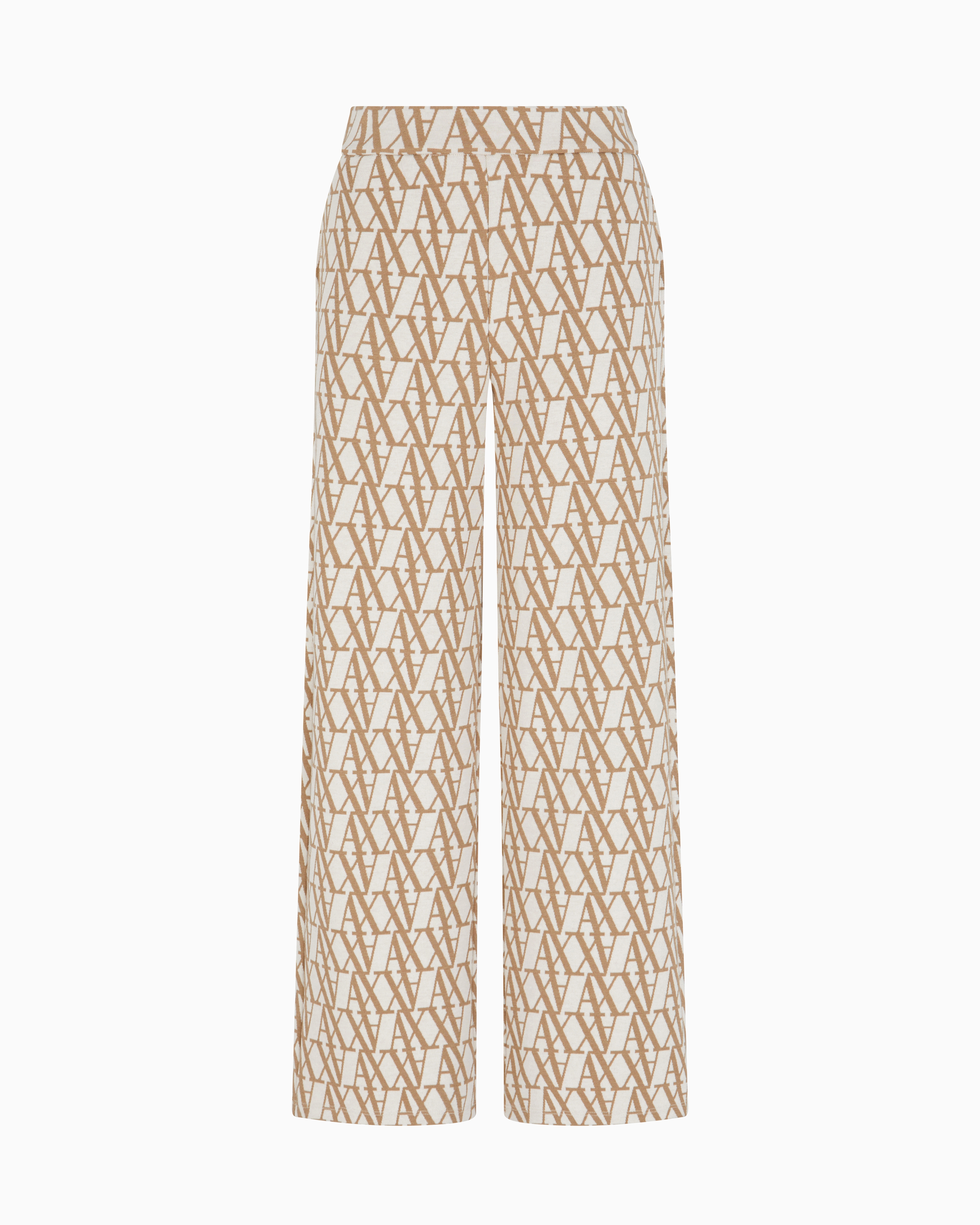 Armani Exchange Wide-leg Jacquard Trousers With Allover Logo In White