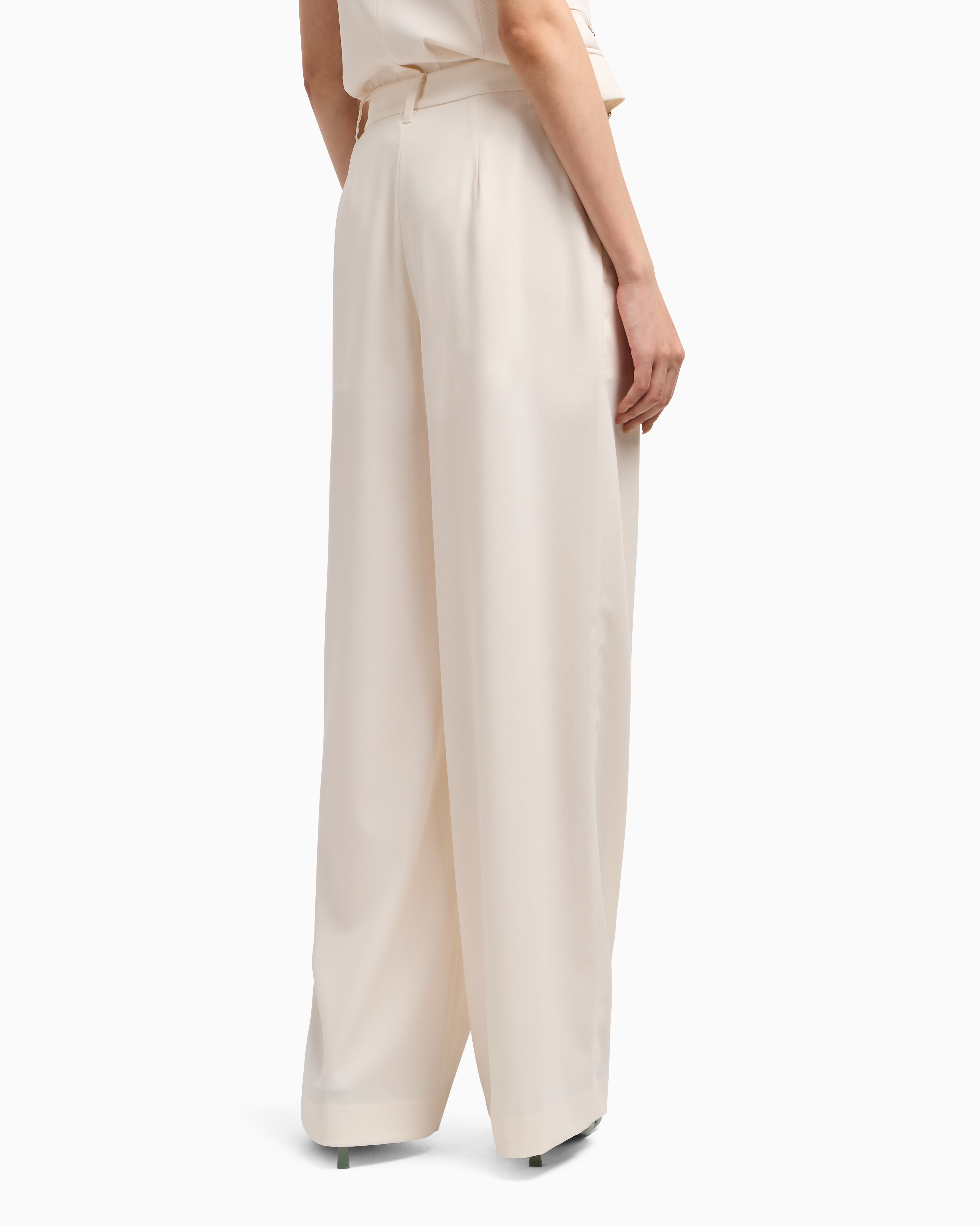 Armani Exchange - ASV Wide Leg Pants with Pleats, Woman, White, Size: