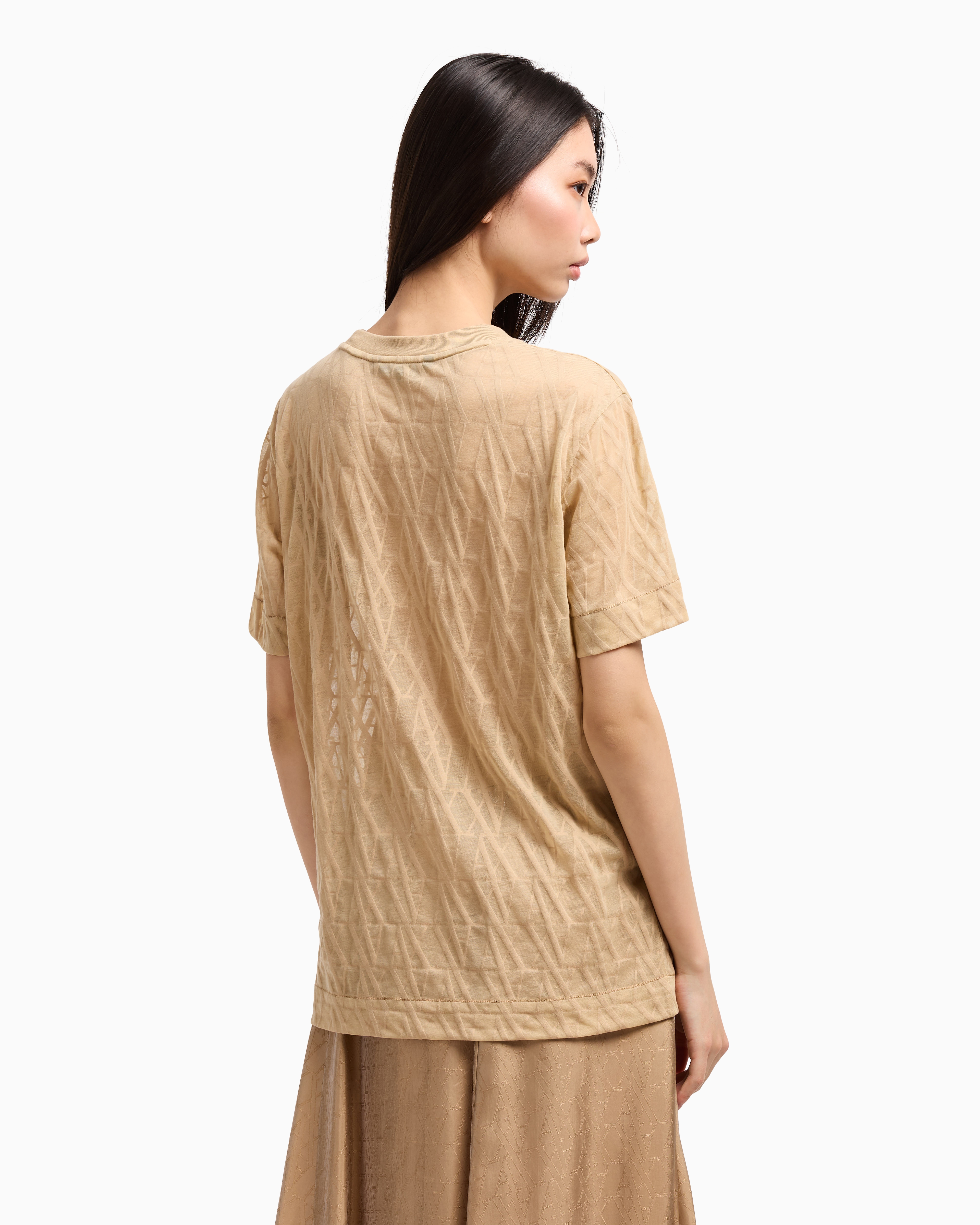 Armani Exchange - Regular fit t-shirt with allover logo, Woman, Beige, Size: