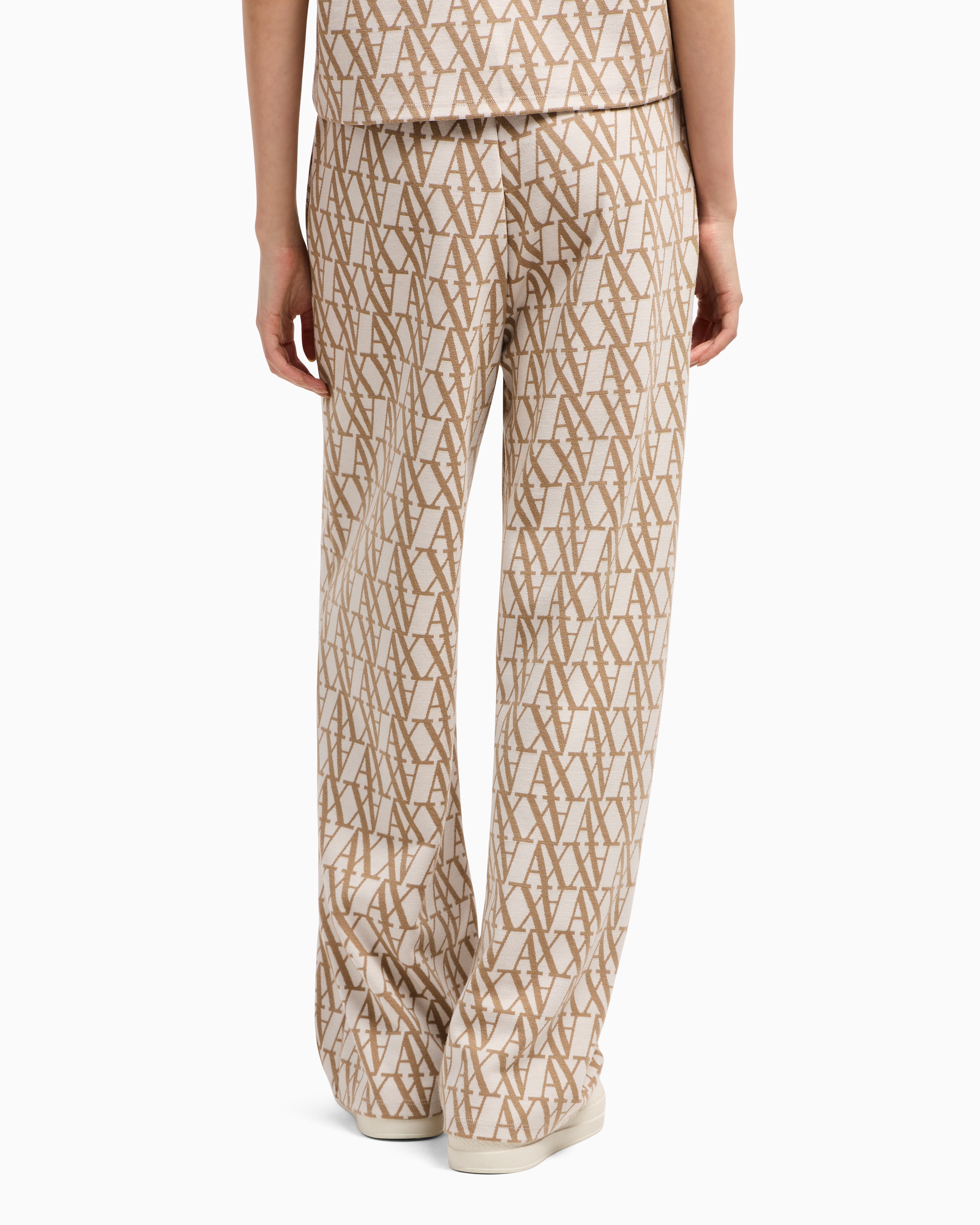 Armani Exchange Wide-leg Jacquard Trousers With Allover Logo In White