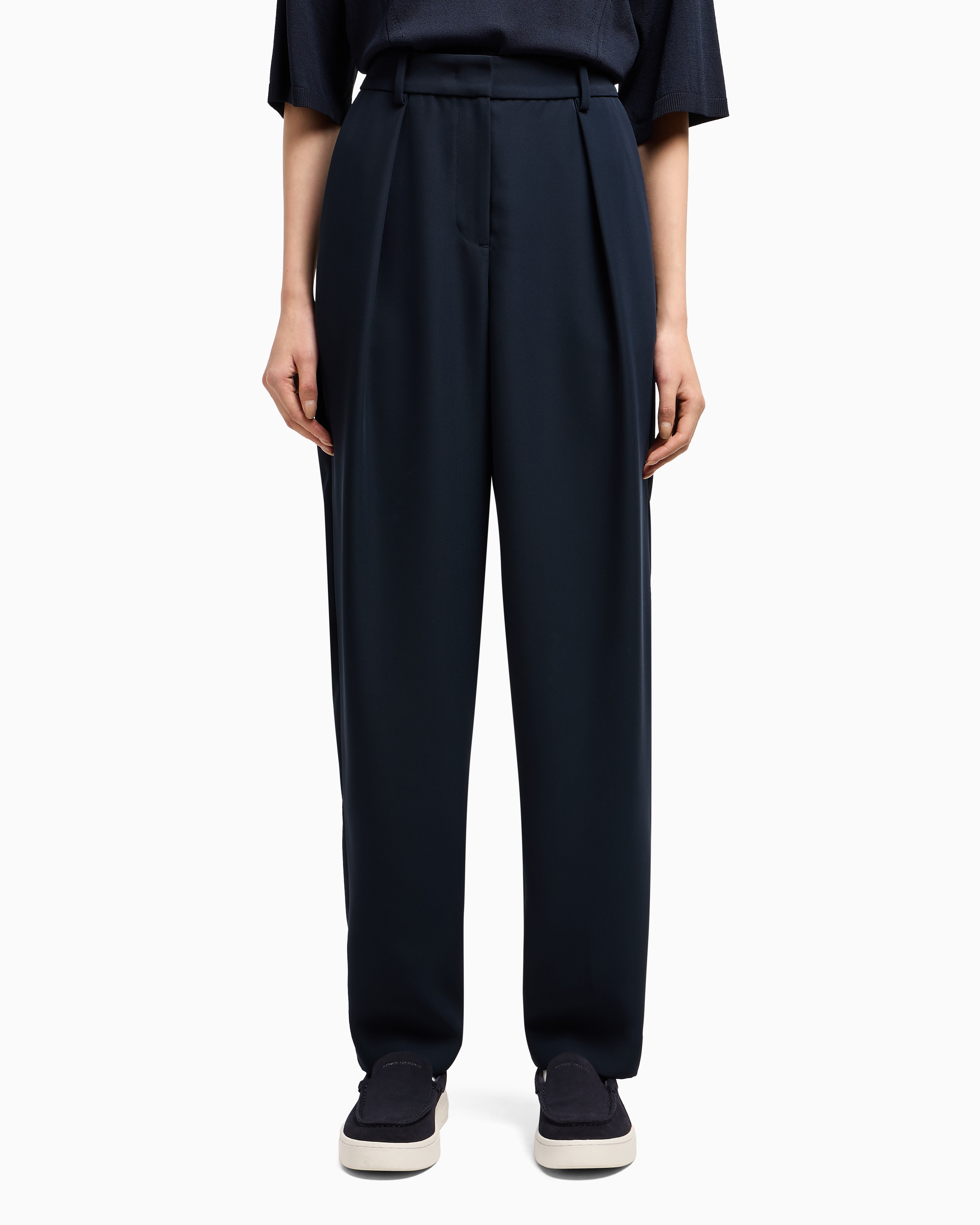 Armani Exchange Soft Trousers With Pleats In Navy Blue