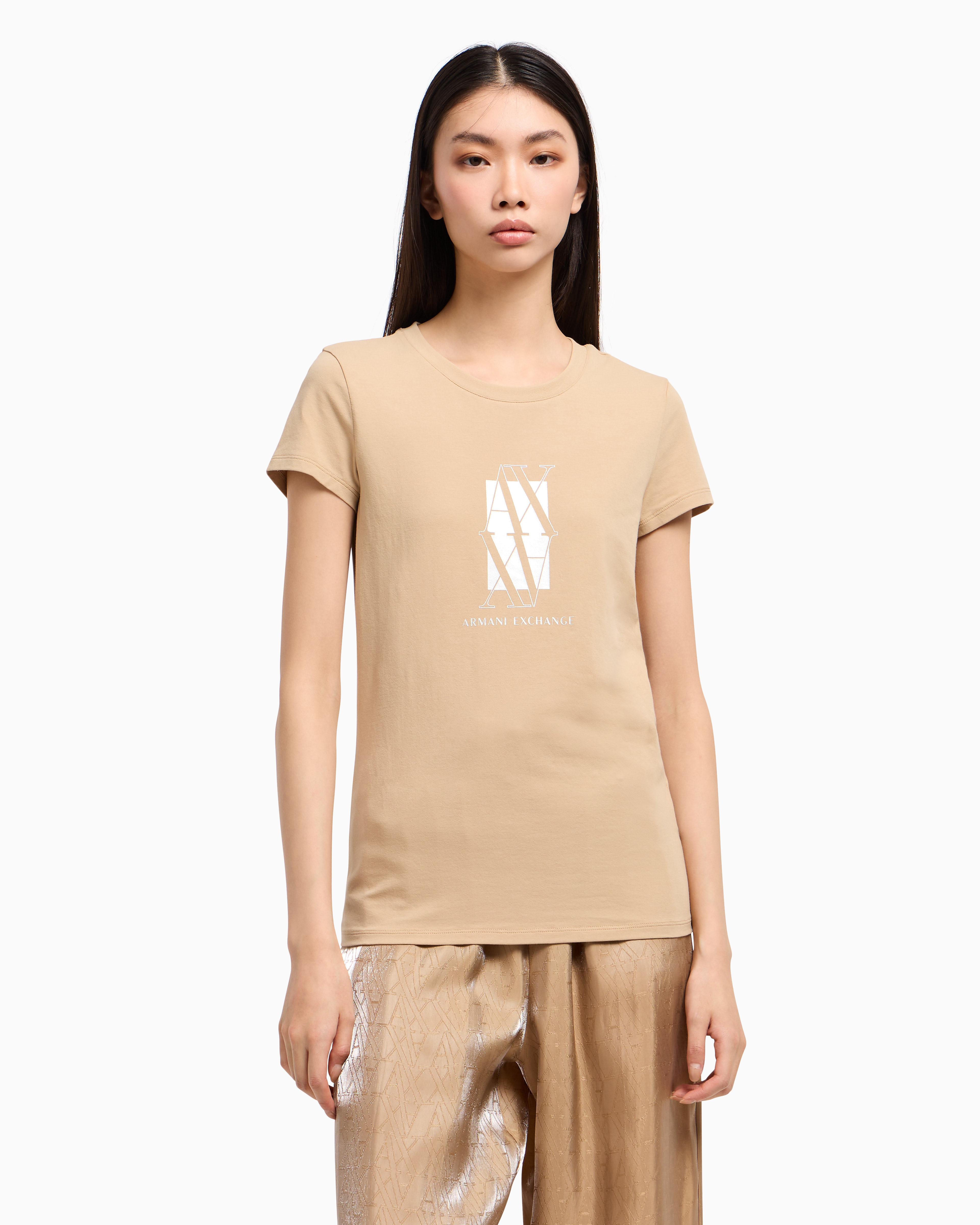 Armani Exchange Slim Fit T-shirts In Camel