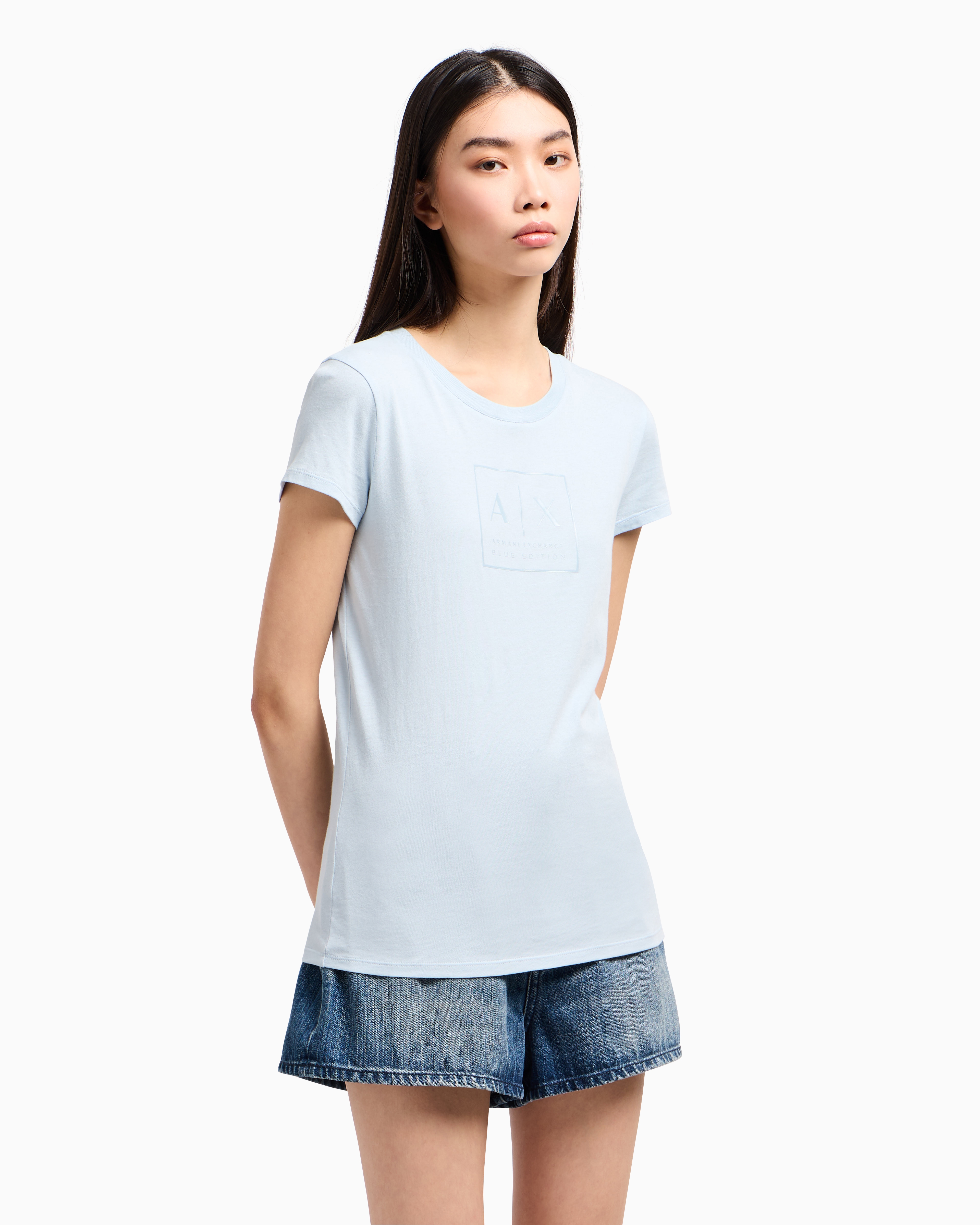 Armani Exchange Slim Fit T-shirts In Light Blue