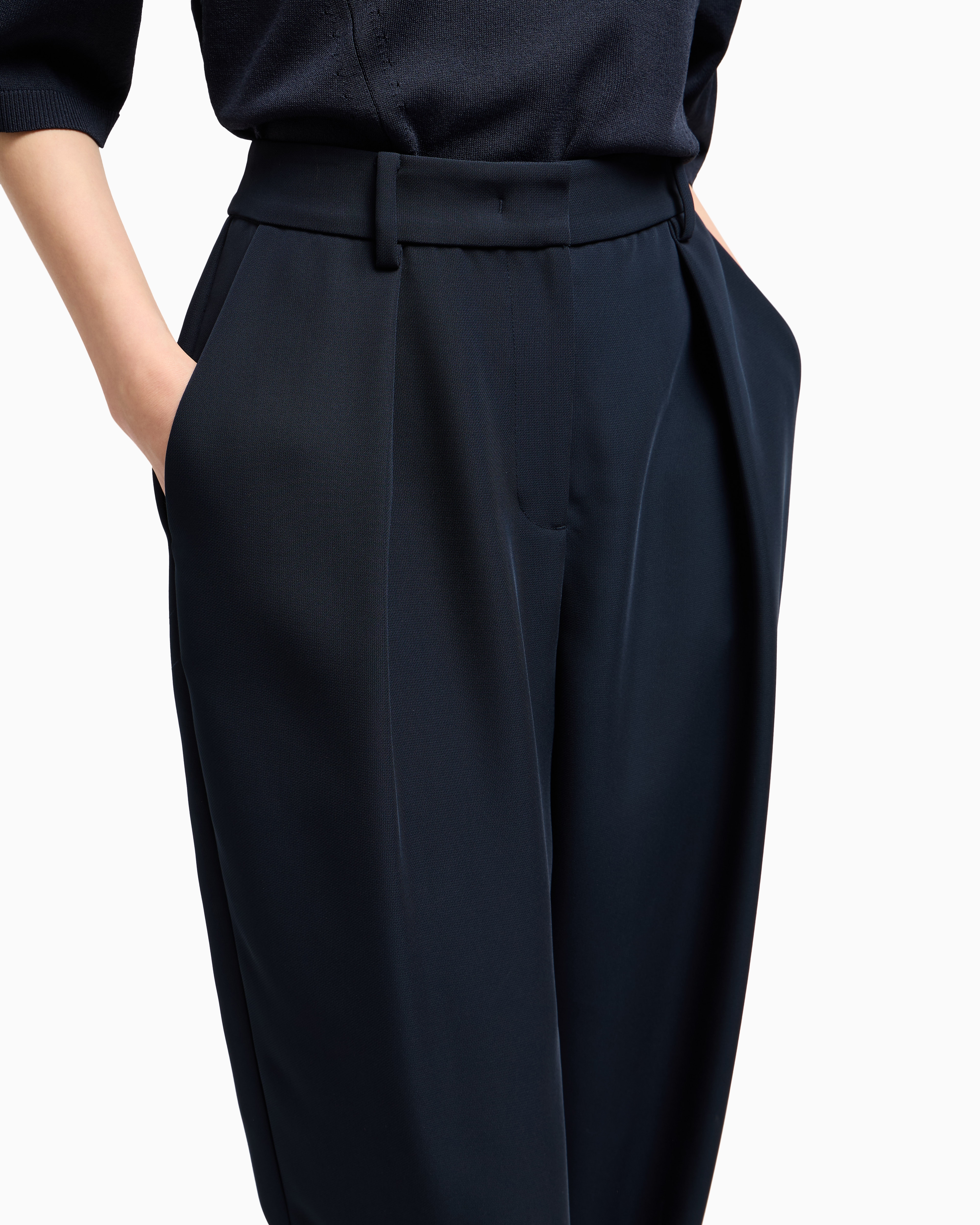 Armani Exchange - Soft trousers with pleats, Woman, Navy_blue, Size: