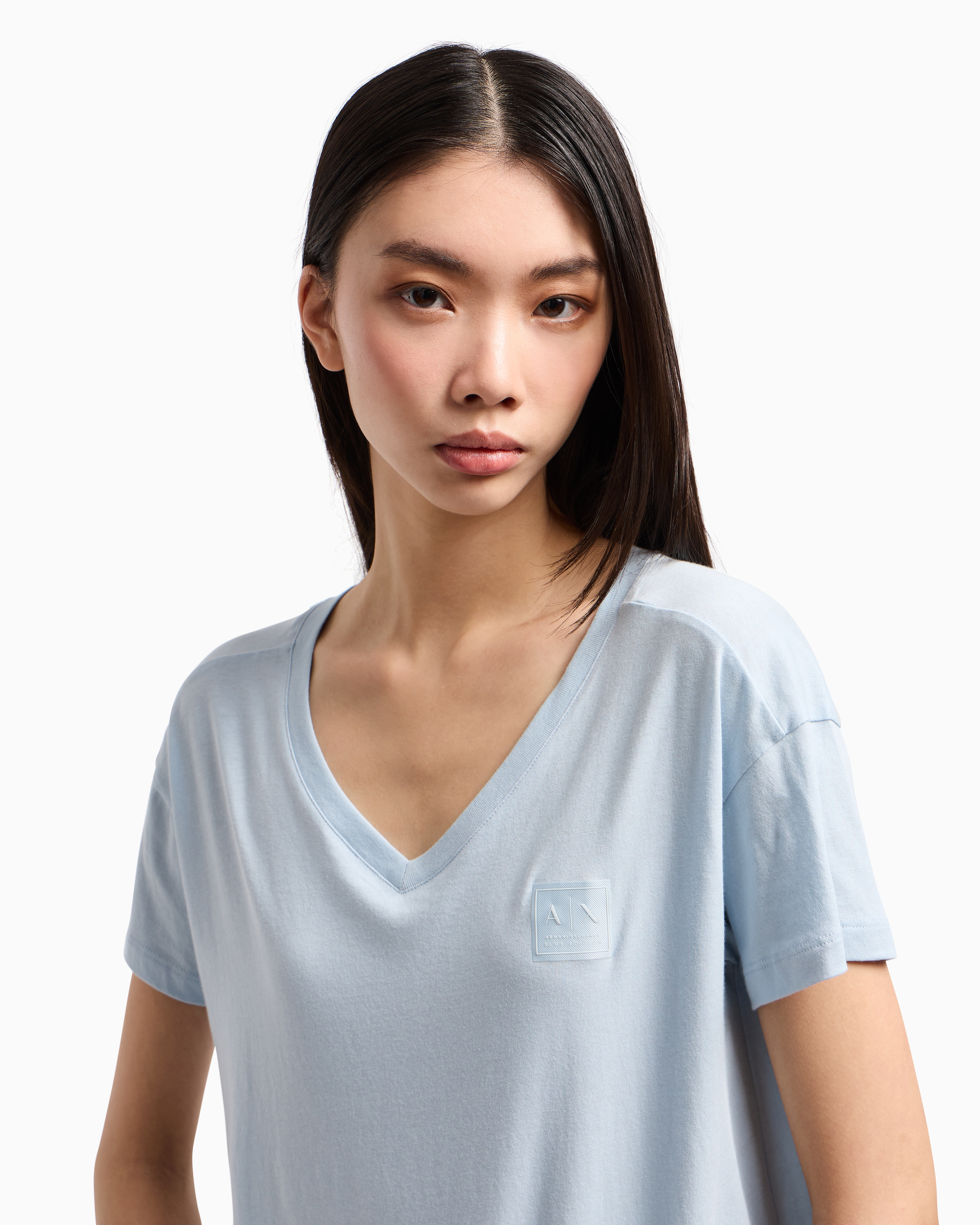 Armani Exchange - Relaxed Fit T-Shirts, Woman, Light Blue, Size: