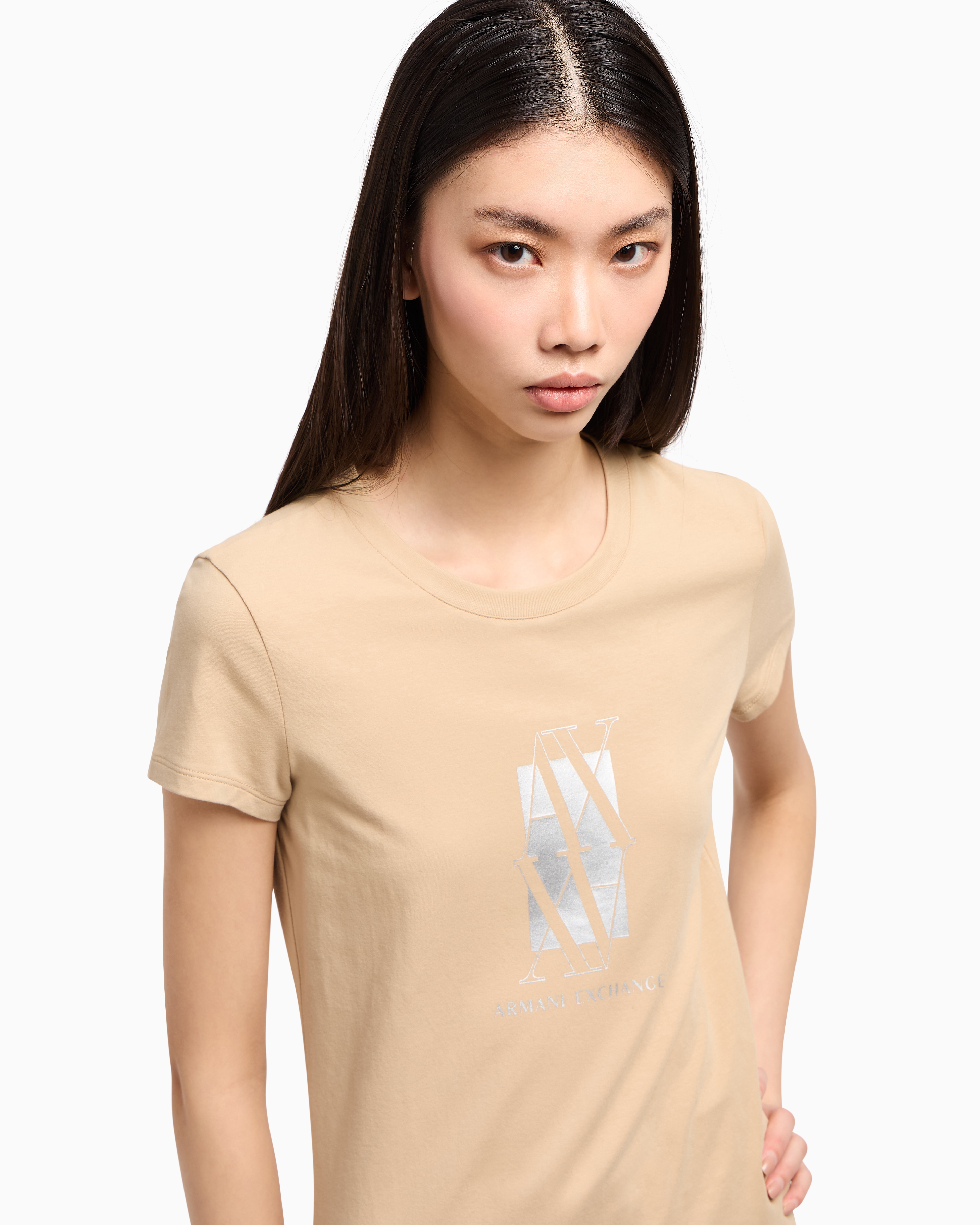 Armani Exchange Slim Fit T-shirts In Camel