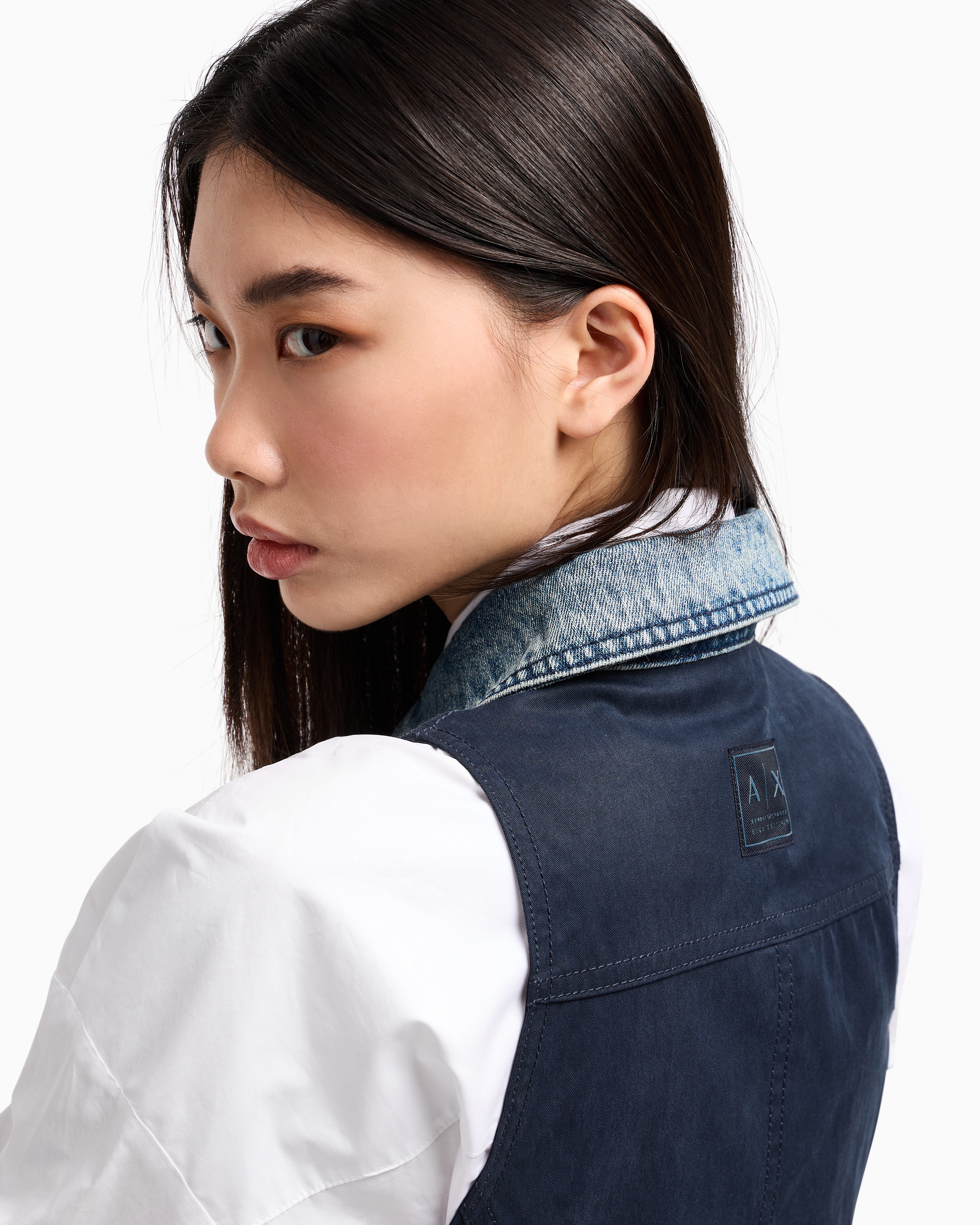 Armani Exchange - Cotton denim vest, Woman, Blue, Size: