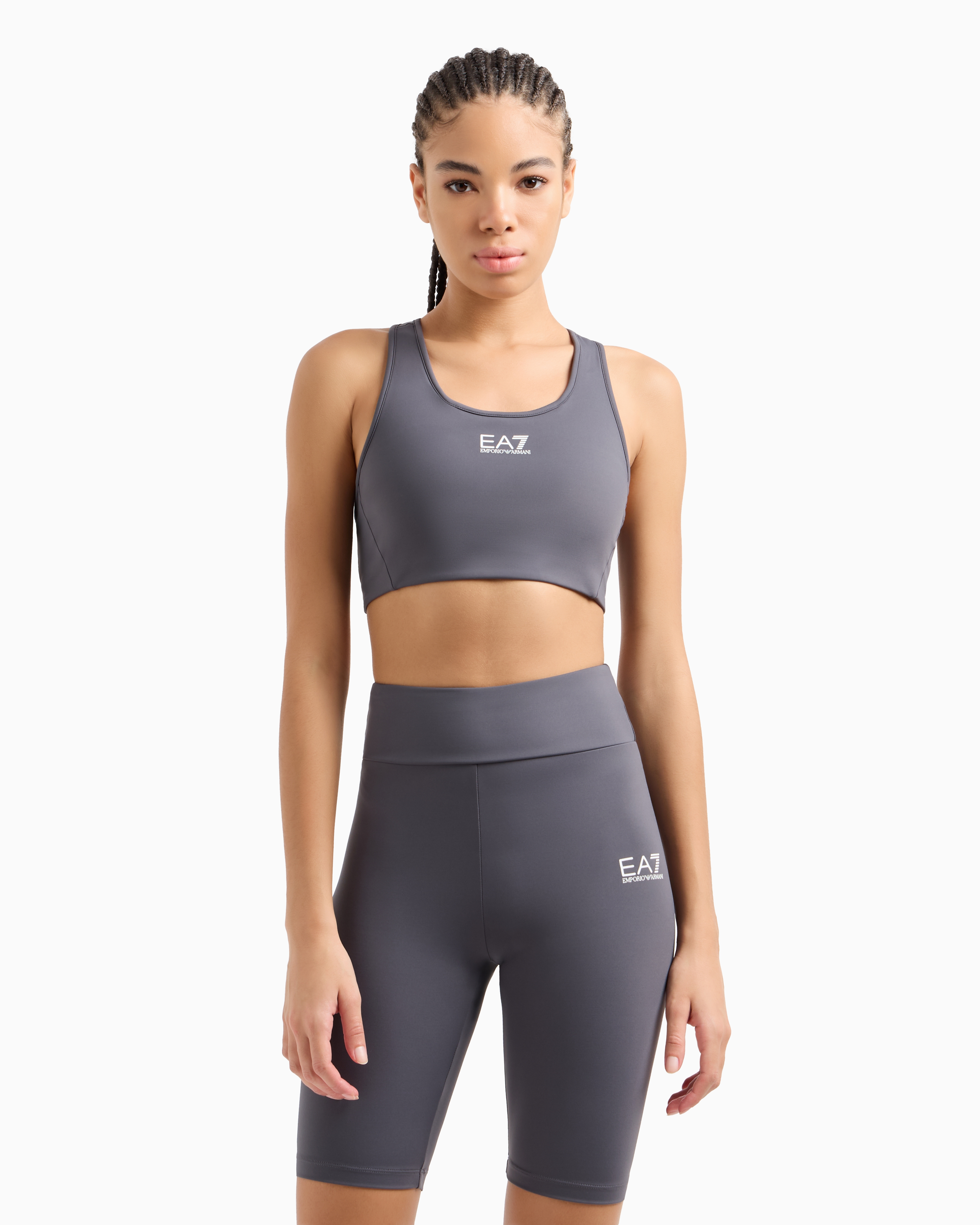 Ea7 Dynamic Athlete Sports Bra In Vigor7 Technical Fabric In Grey