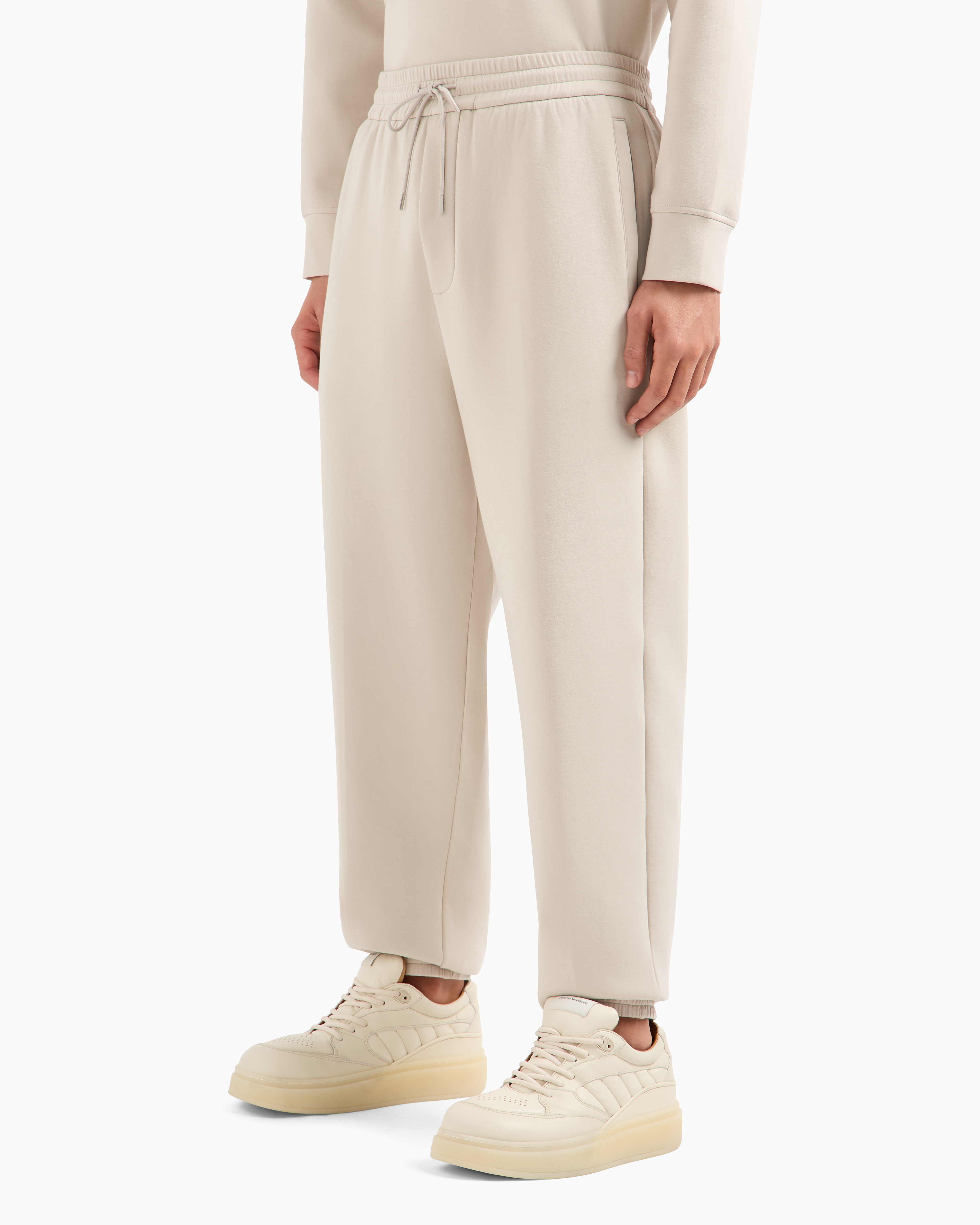 Emporio Armani Double Jersey Drawstring Joggers In Beige