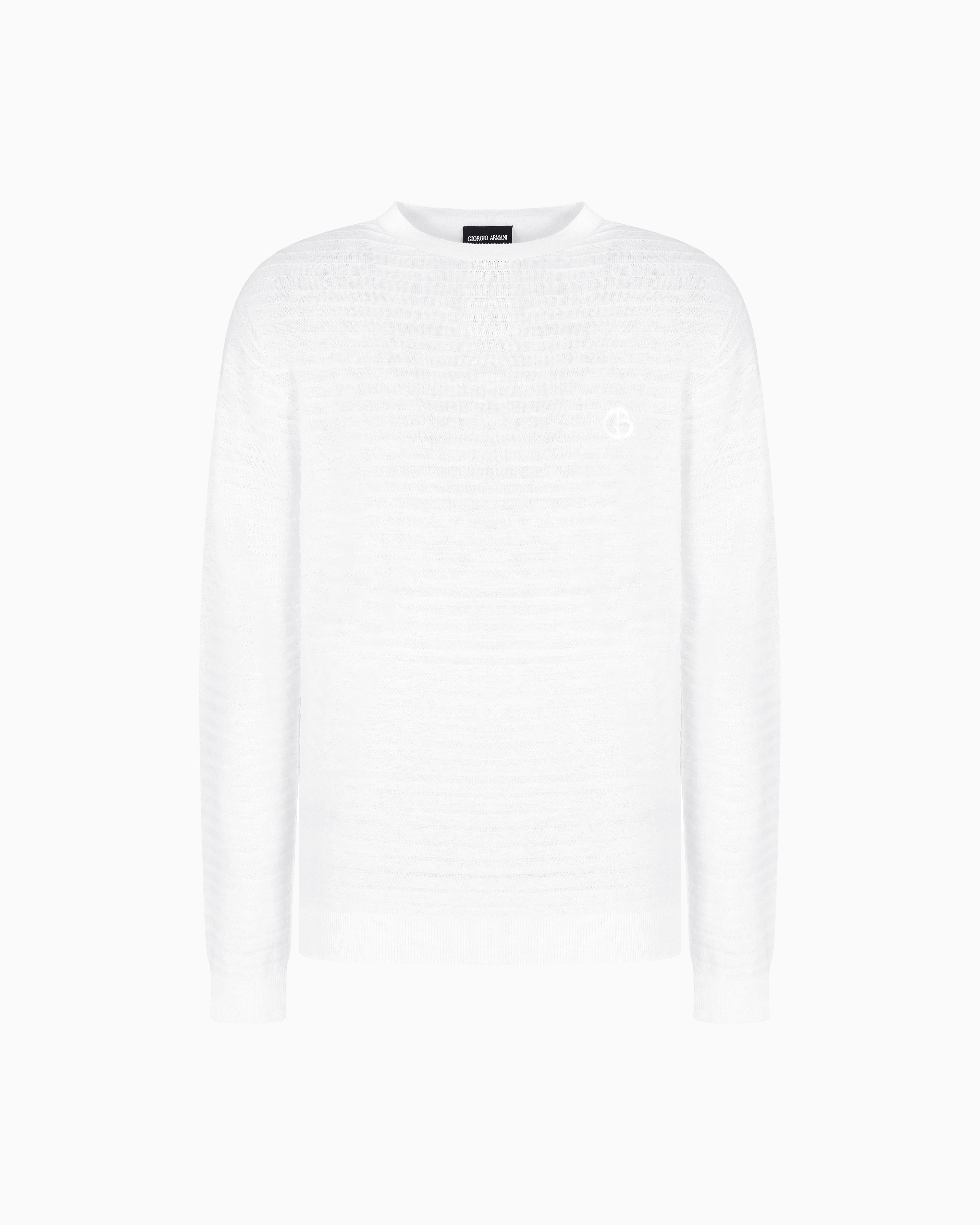 Giorgio Armani Crew-neck Jumper In Linen And Cotton In White