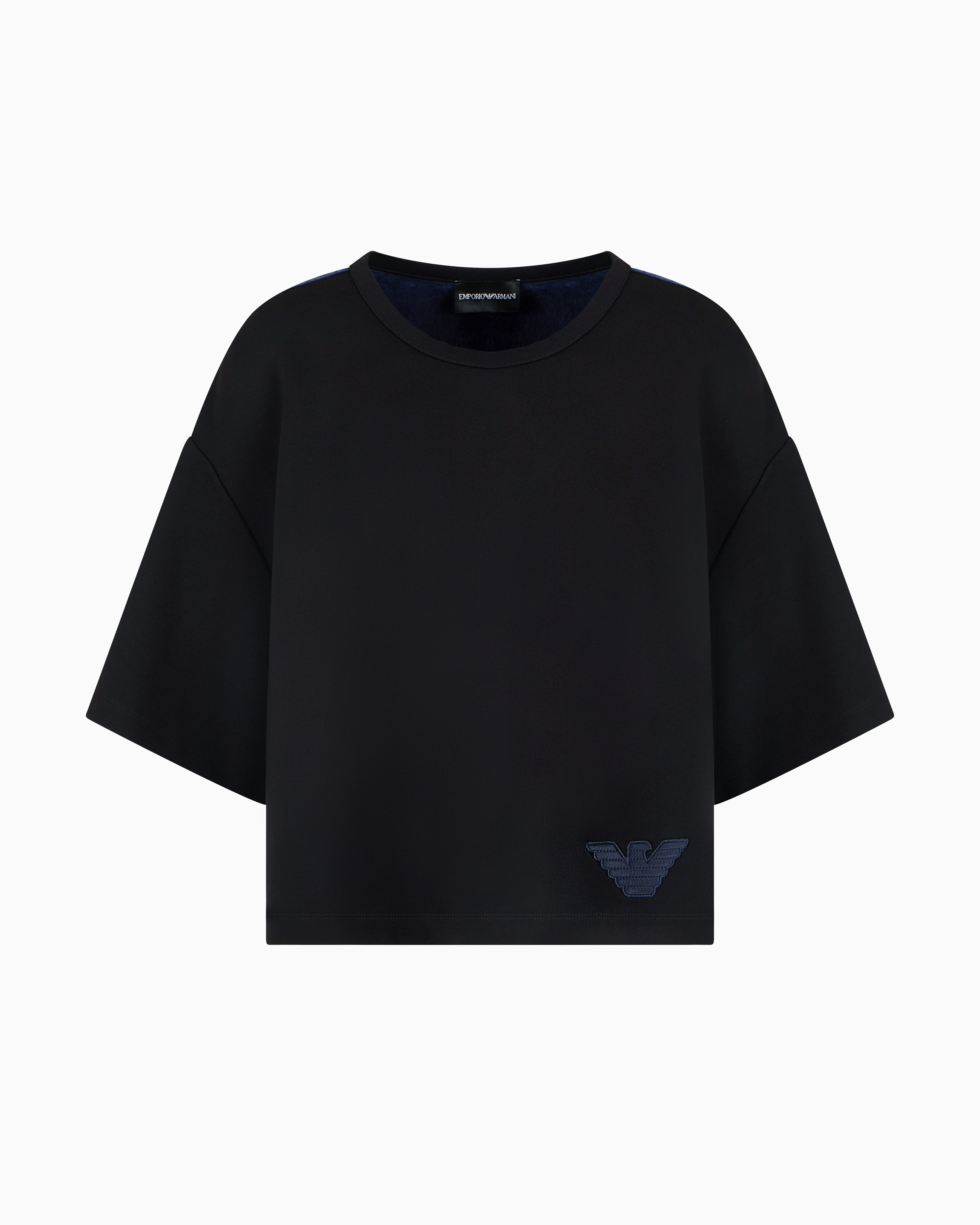 Emporio Armani Short-sleeved Interlock Jersey Sweatshirt In Black