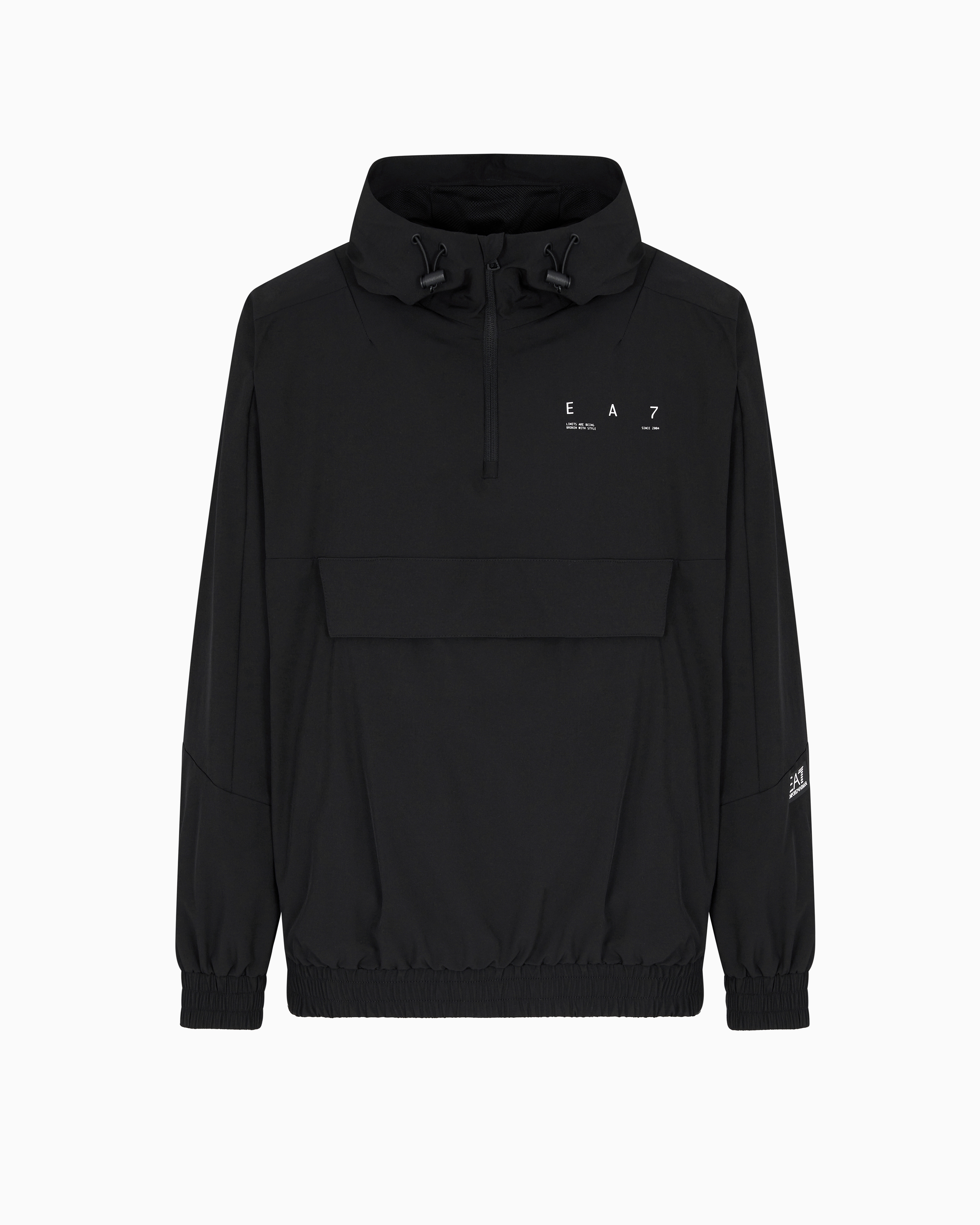 Ea7 Black Graphic Series Stretch Technical Fabric Hooded Jacket Extra Large