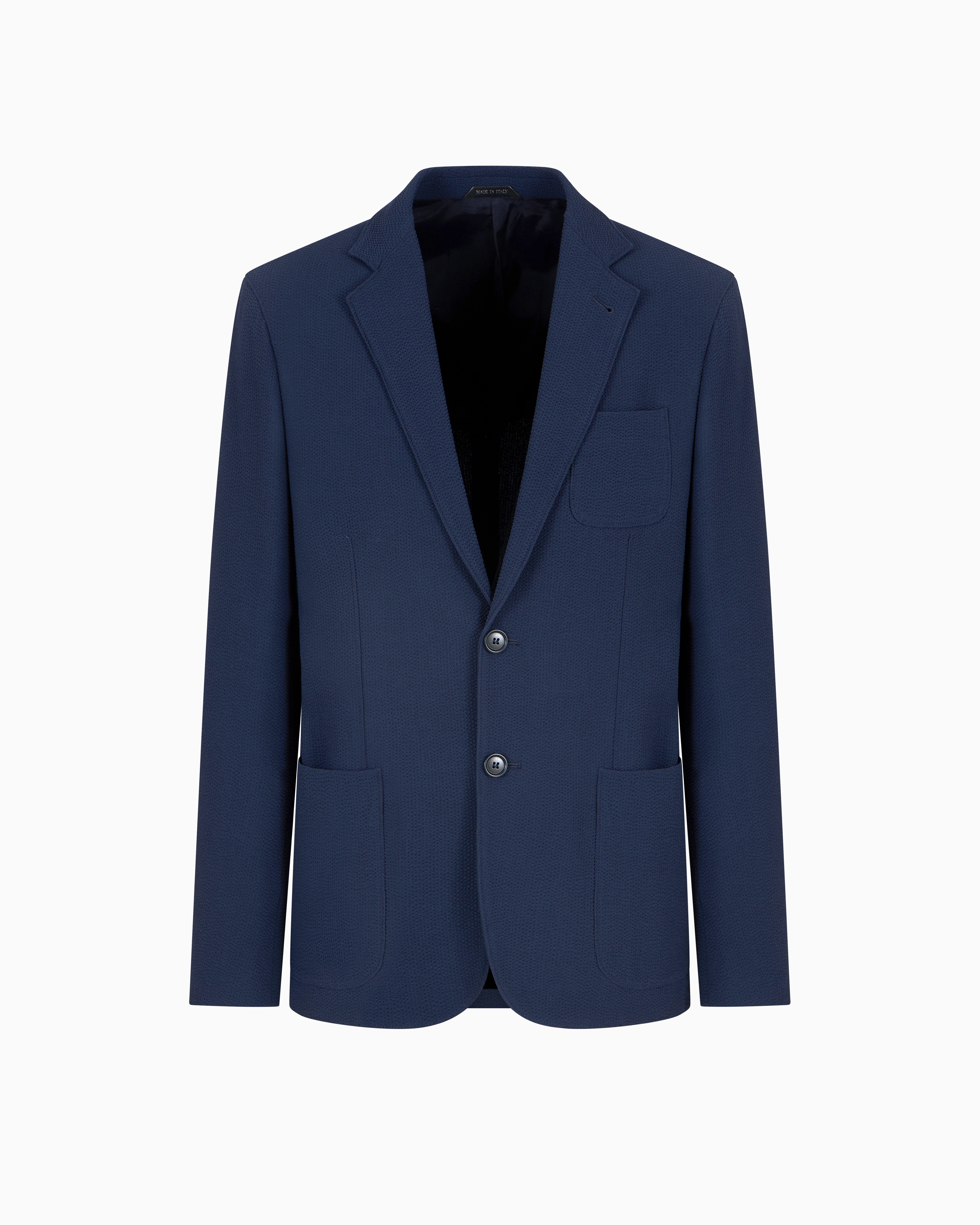 Giorgio Armani Upton Line Single-breasted Jacket In Seersucker Virgin Wool In Blue