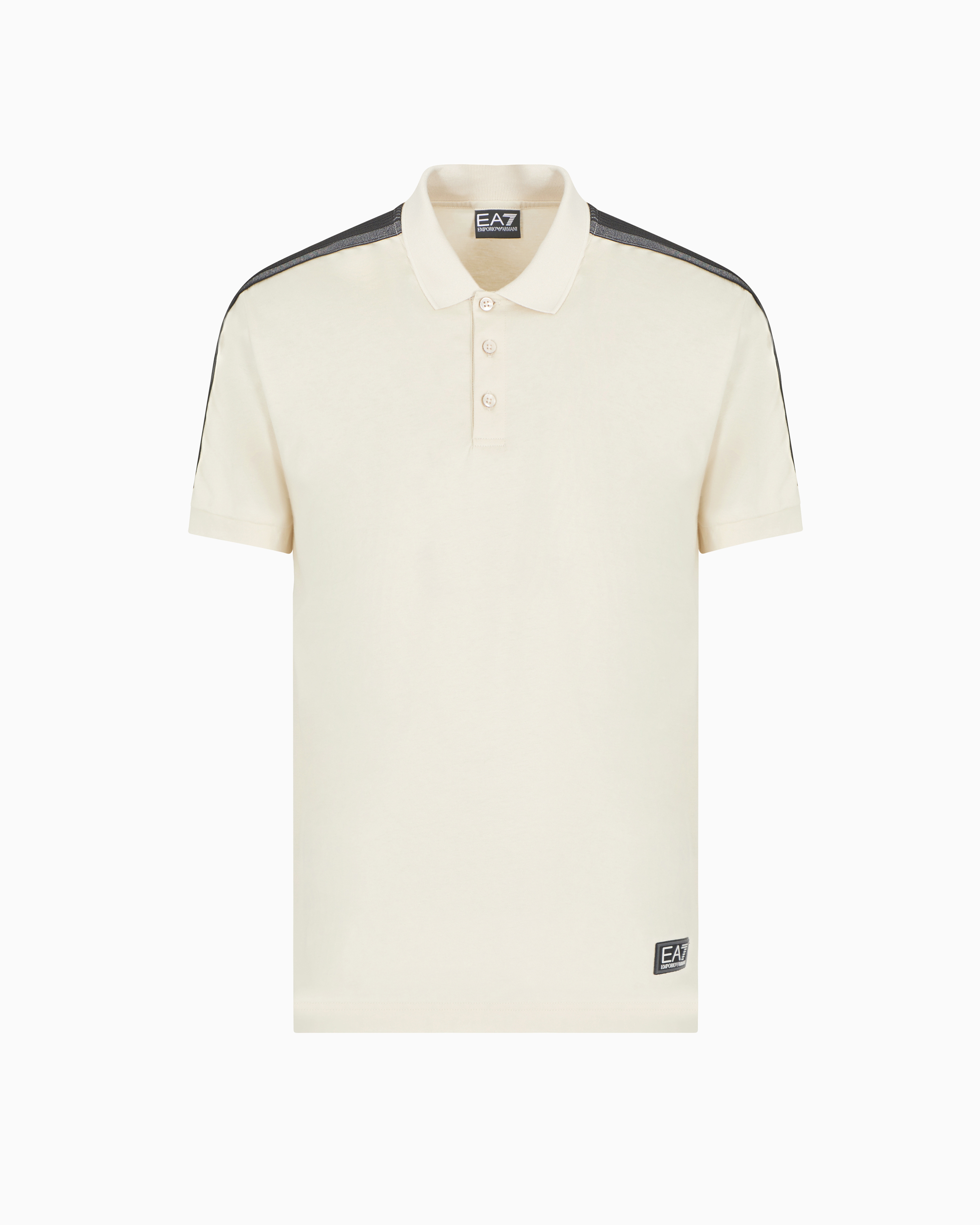 Ea7 Beige Logo Series Cotton-Jersey Polo Shirt Small