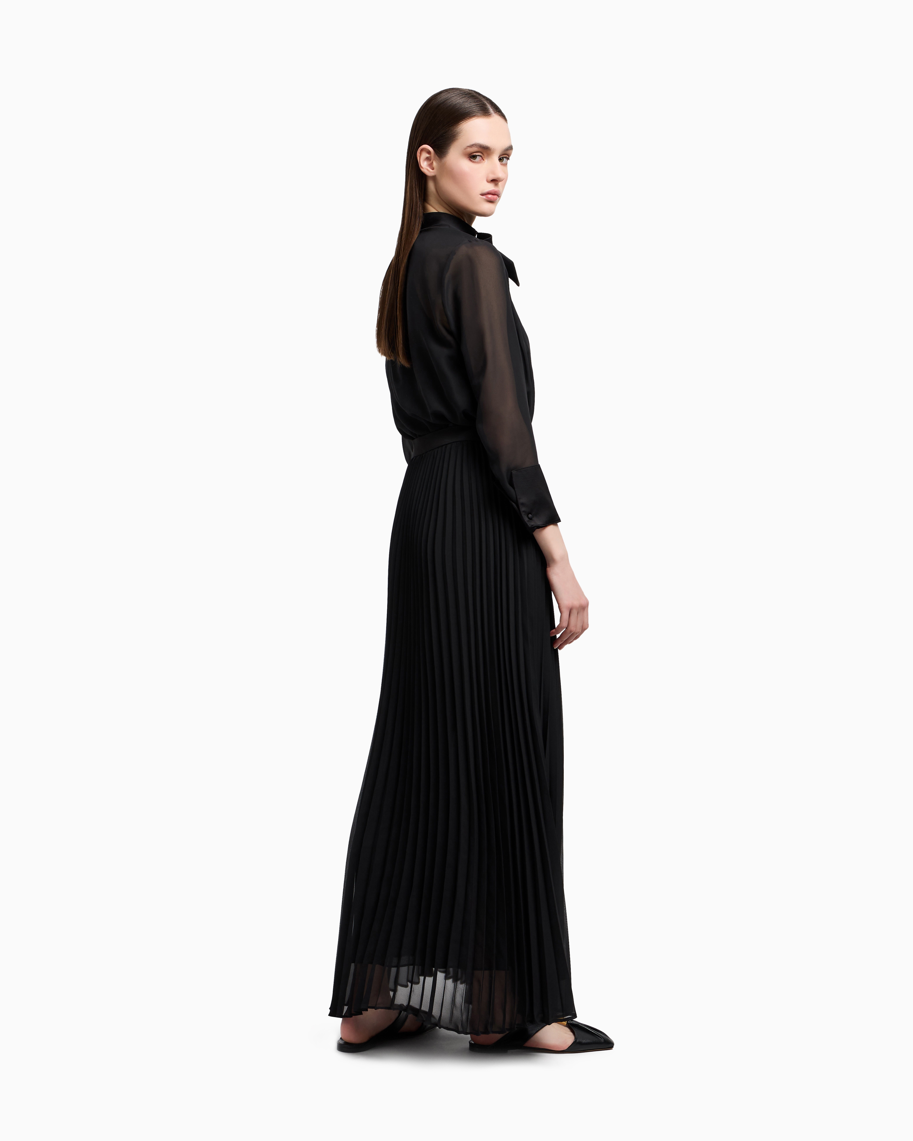 Emporio Armani Technical Georgette Two-piece Effect Long Dress In Black