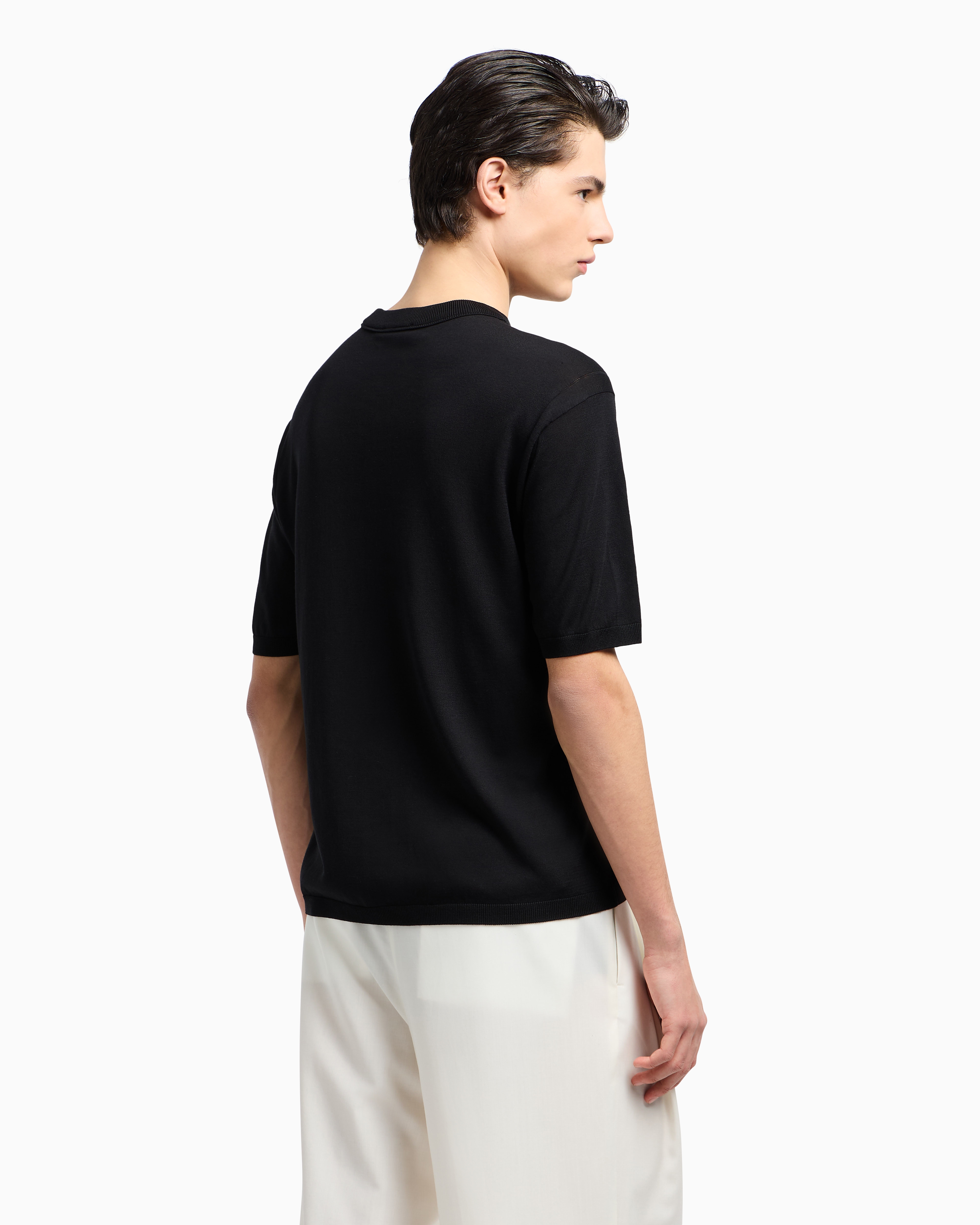 Emporio Armani Asv Lyocell-blend Plain-knit Jumper In Black