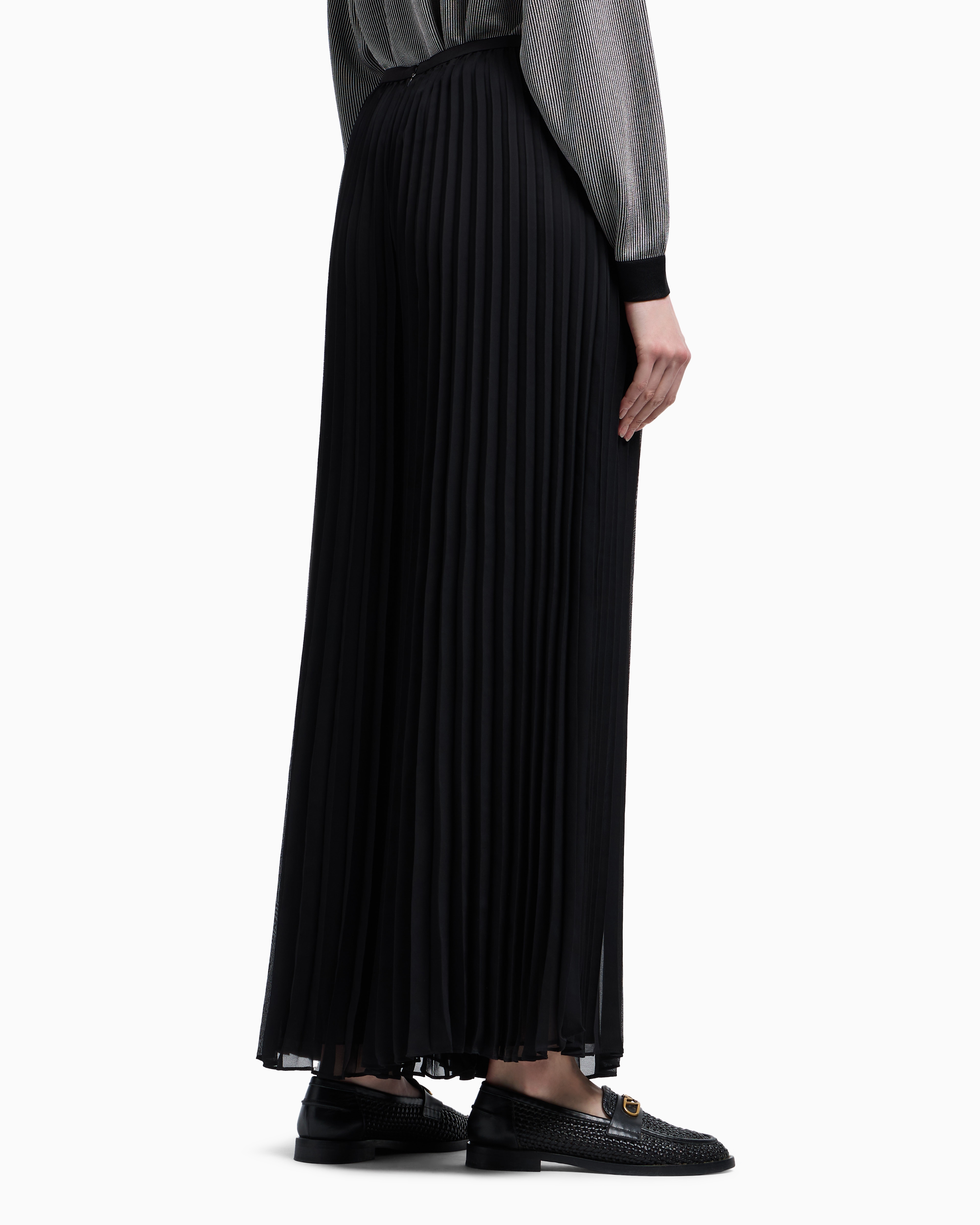 Emporio Armani Pleated Trousers In Technical Georgette In Black