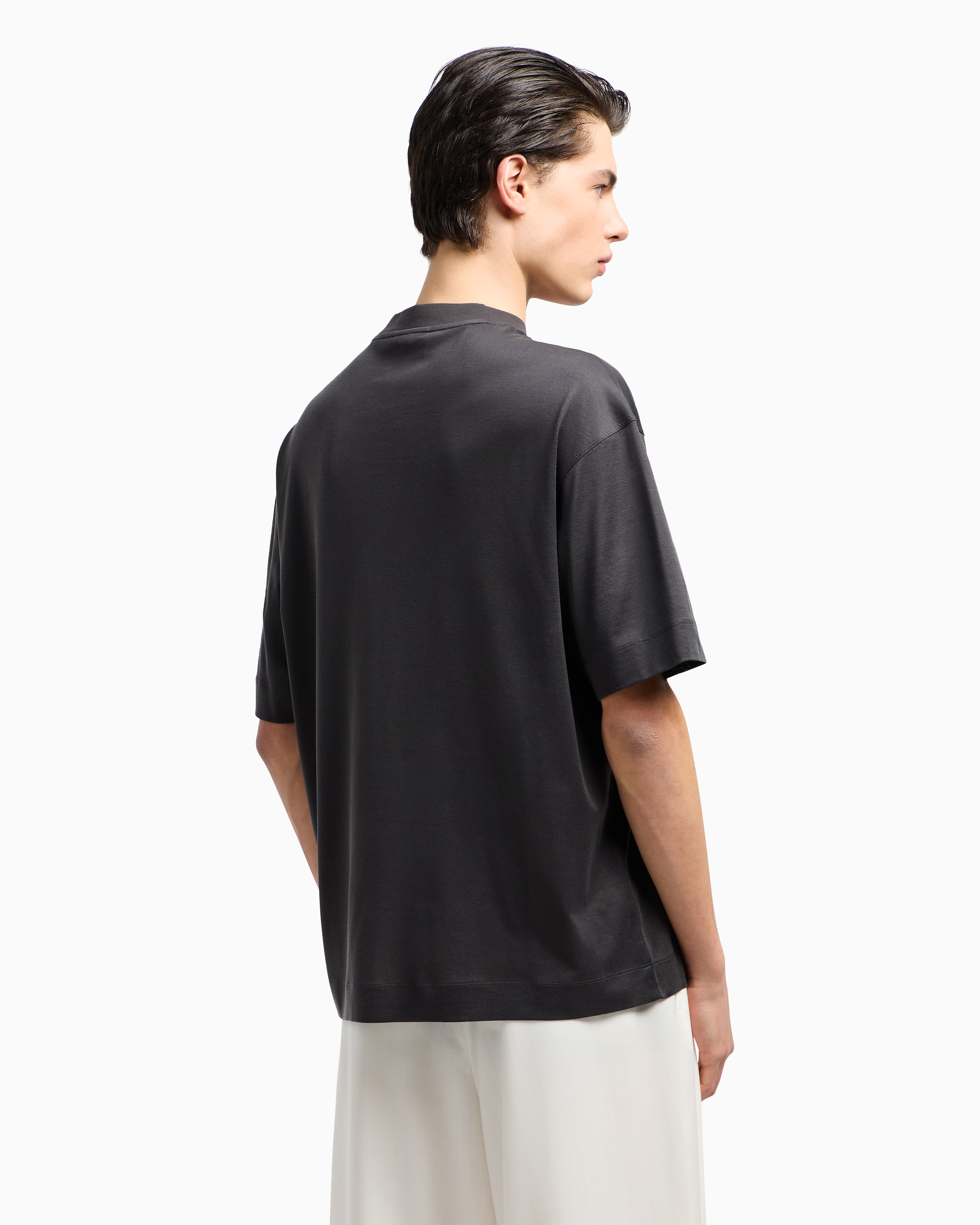 Emporio Armani Asv Lyocell Blend Jersey Oversized T-shirt With Lily Print In Grey