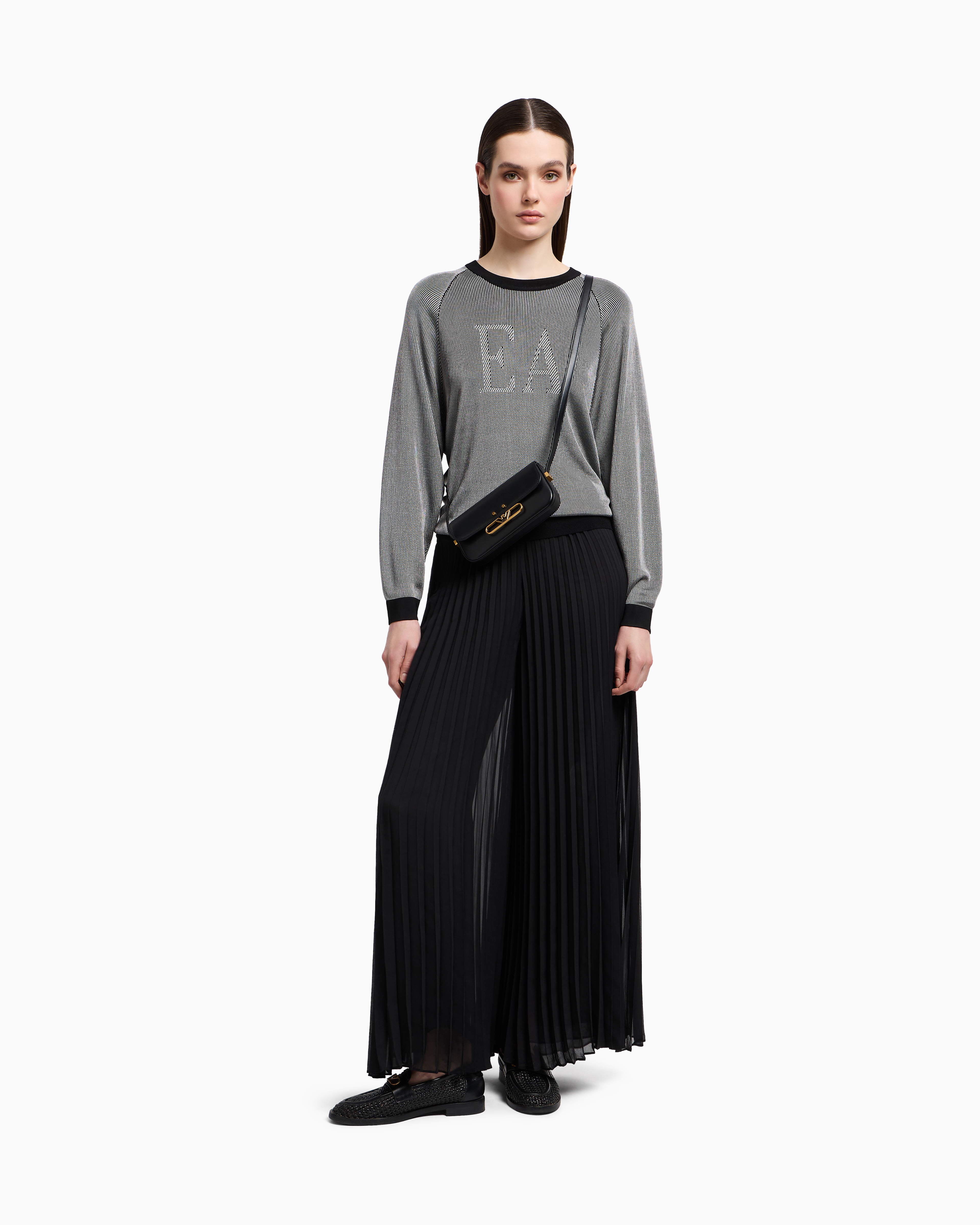 Emporio Armani Pleated Trousers In Technical Georgette In Black